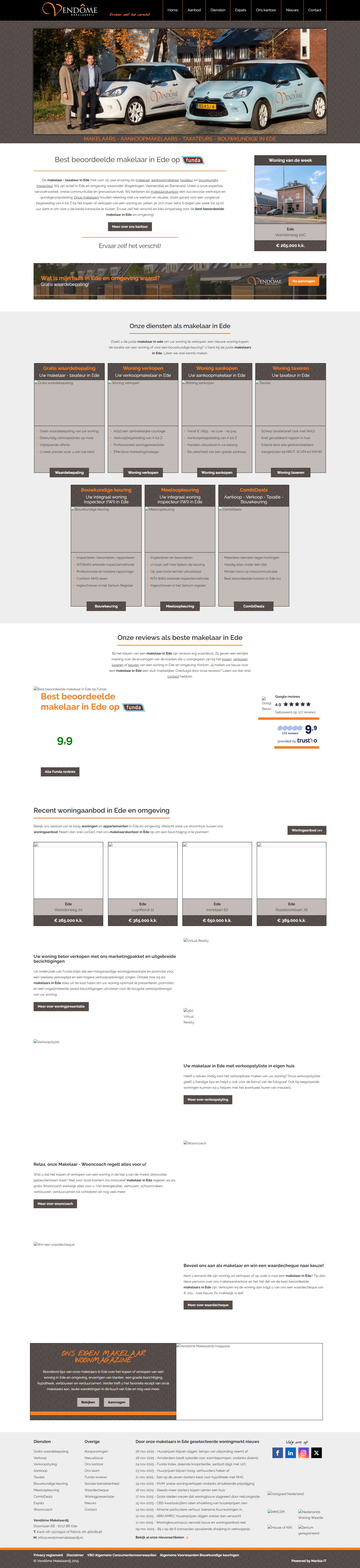 Screenshot van de website van www.vendomemakelaardij.nl
