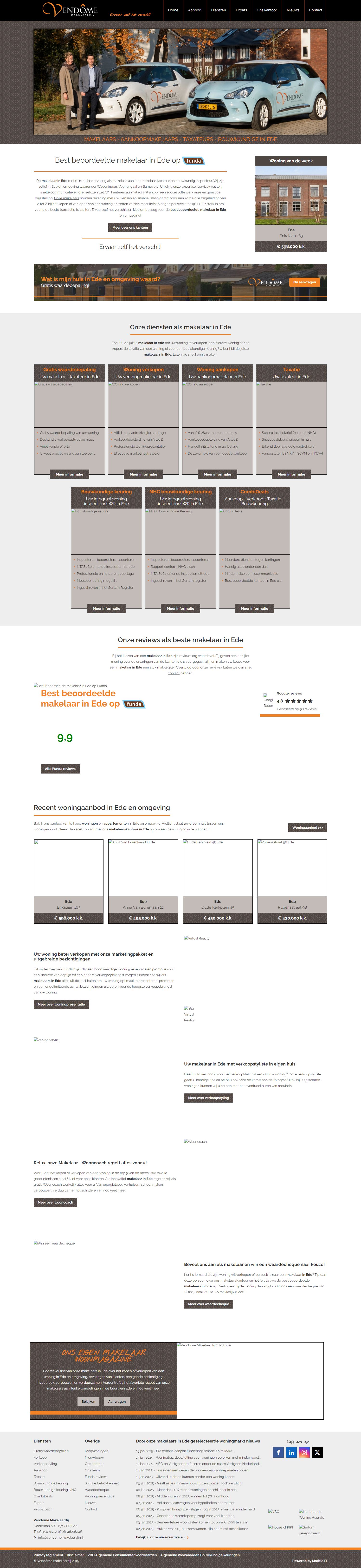 Screenshot van de website van www.vendomemakelaardij.nl