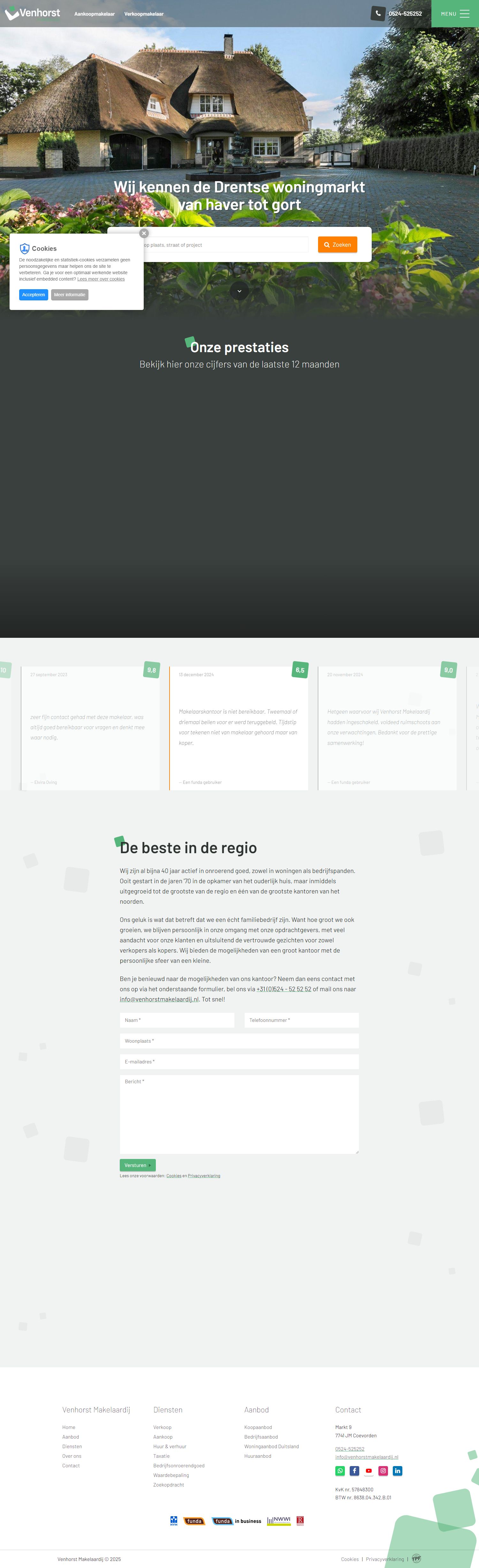 Screenshot van de website van www.venhorstmakelaardij.nl