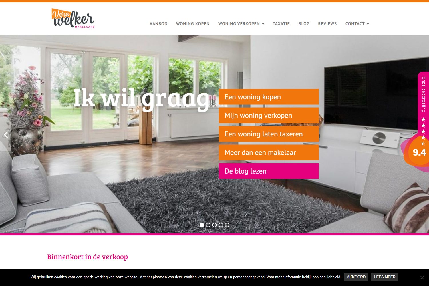 Screenshot van de website van www.verawelkermakelaars.nl