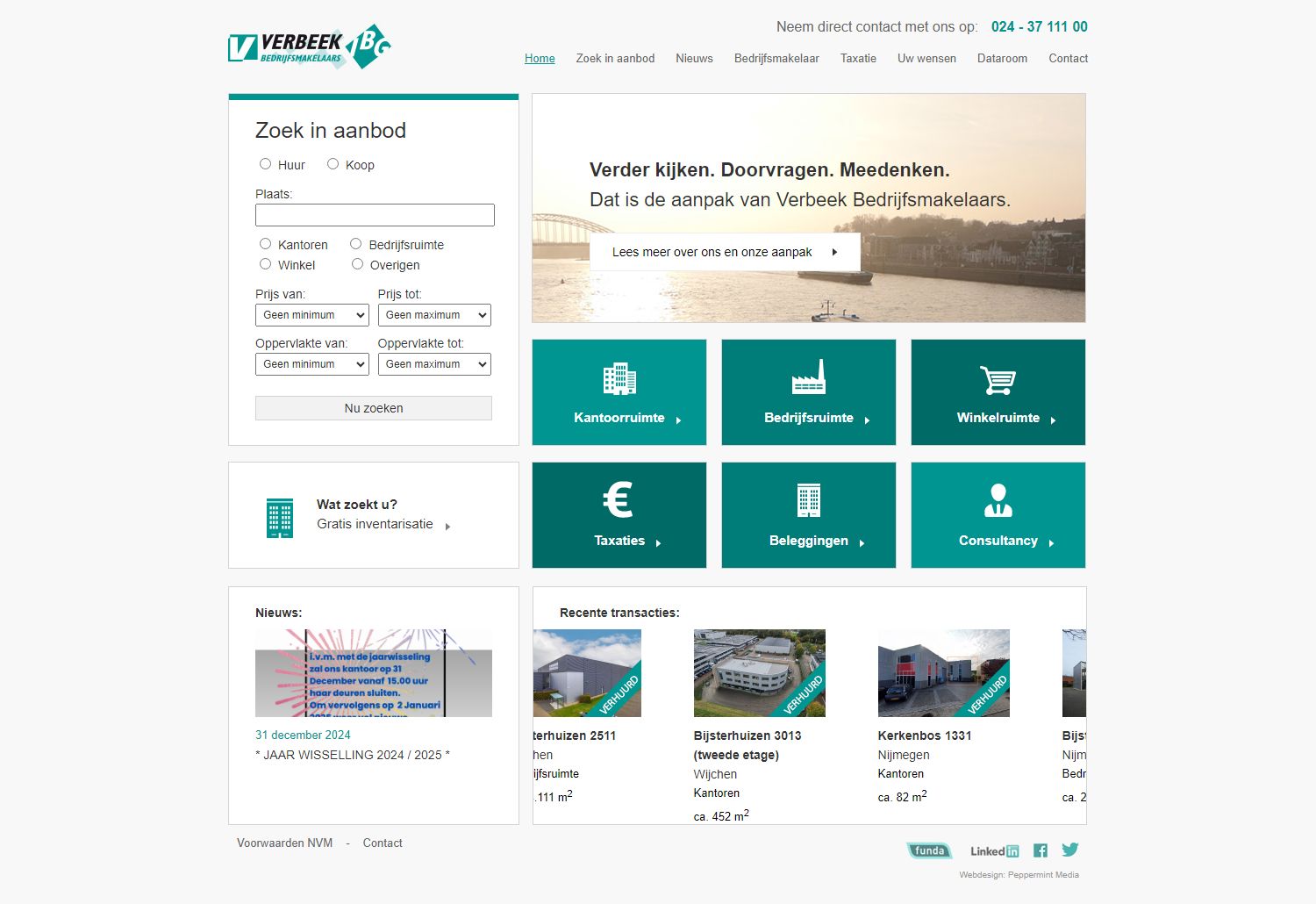 Screenshot van de website van www.verbeek-bedrijfsmakelaars.nl