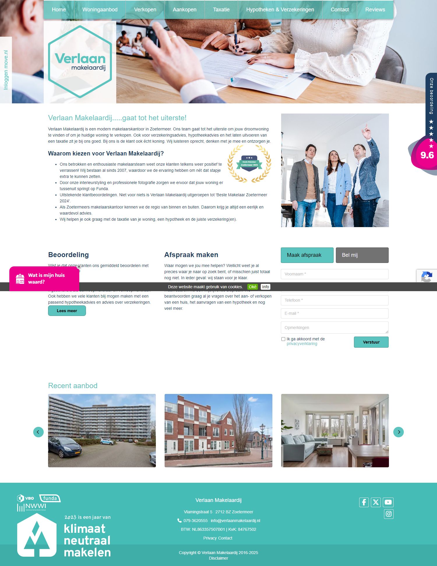 Screenshot van de website van www.verlaanmakelaardij.nl