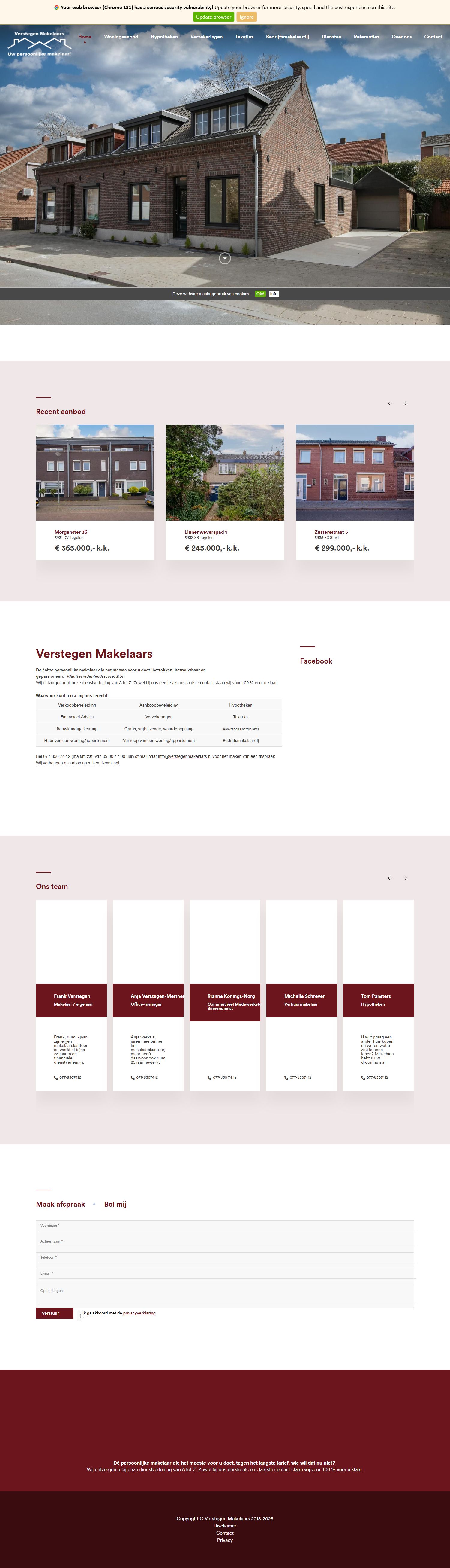 Screenshot van de website van www.verstegenmakelaars.nl