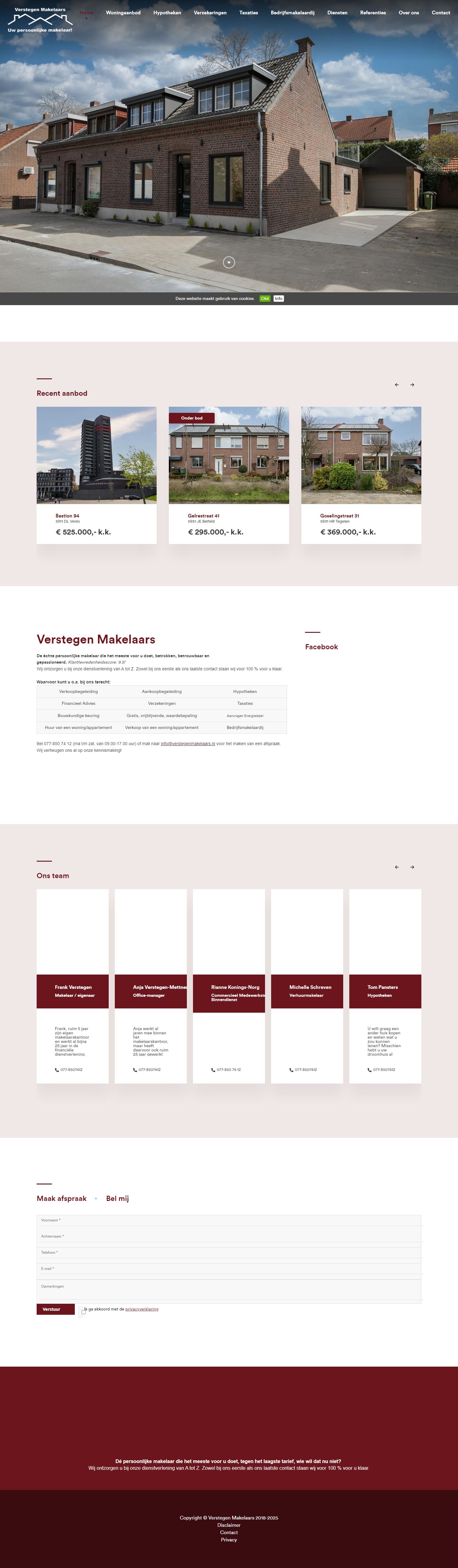 Screenshot van de website van www.verstegenmakelaars.nl