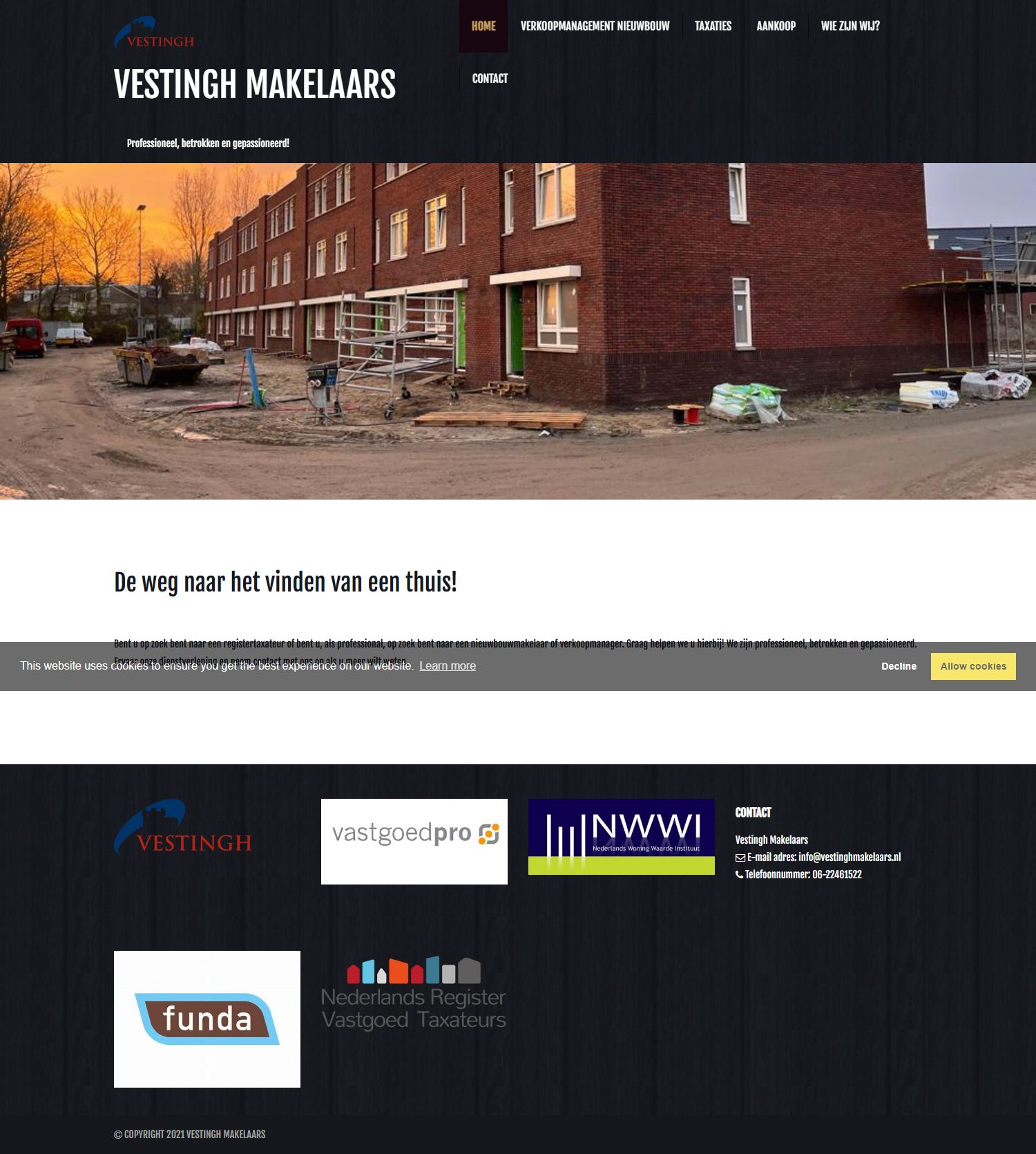 Screenshot van de website van www.vestinghmakelaars.nl