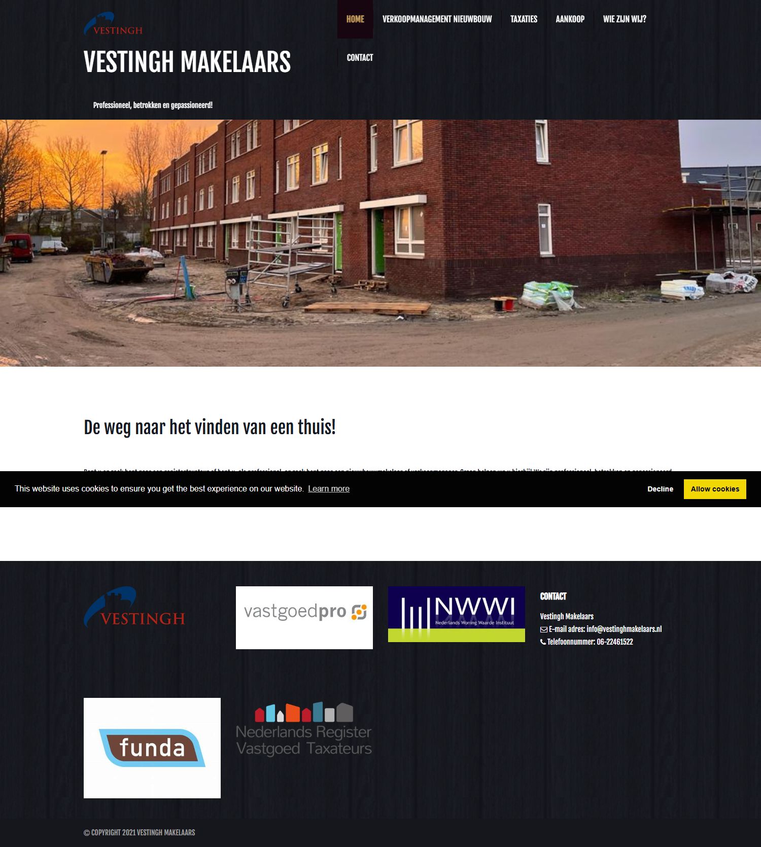 Capture d'écran du site web de www.vestinghmakelaars.nl