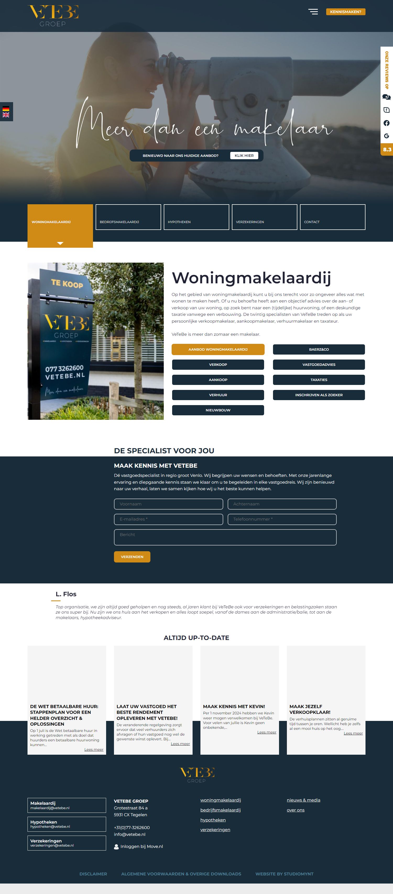 Screenshot van de website van www.vetebe.nl