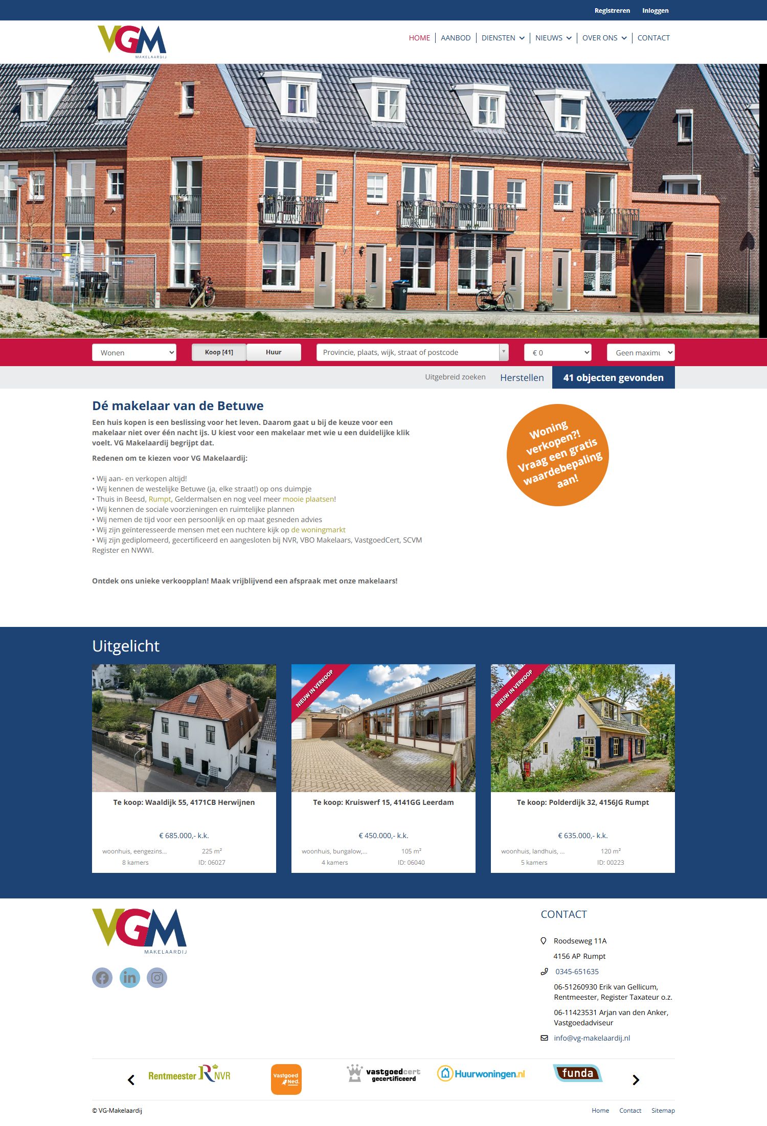 Screenshot van de website van www.vg-makelaardij.nl