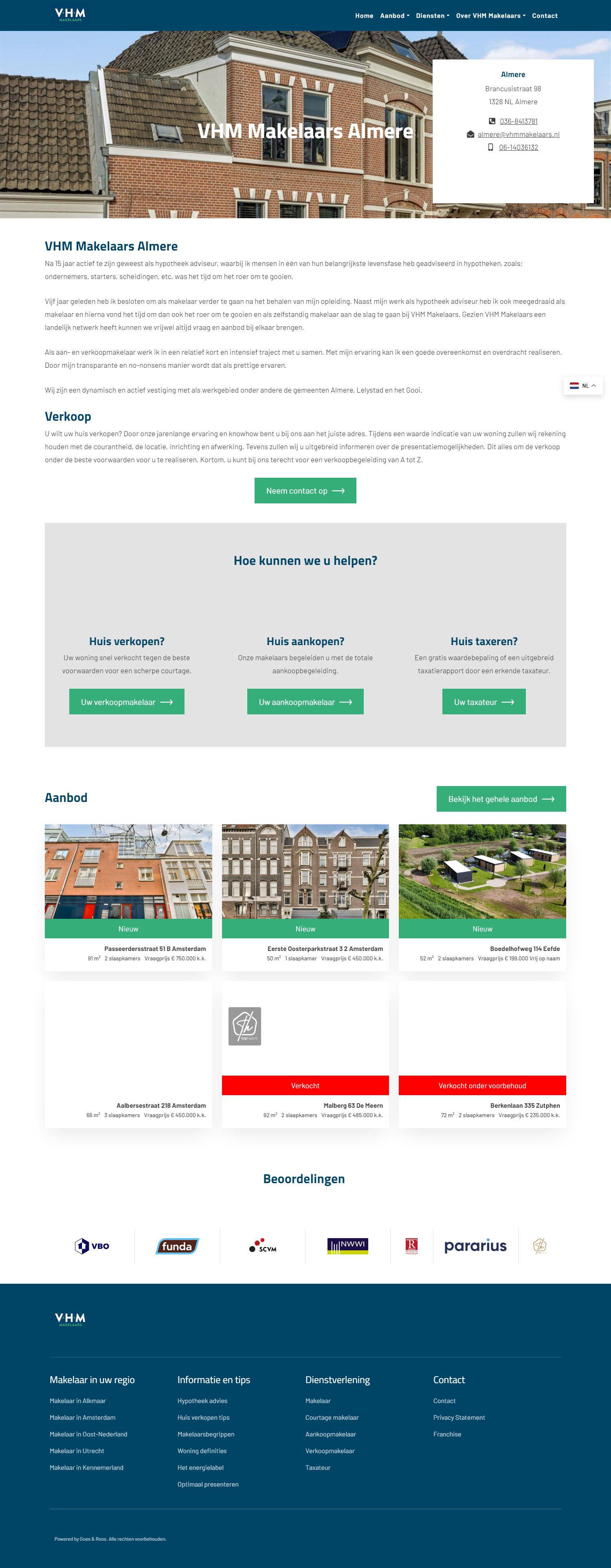 Screenshot van de website van www.vhmmakelaars.nl