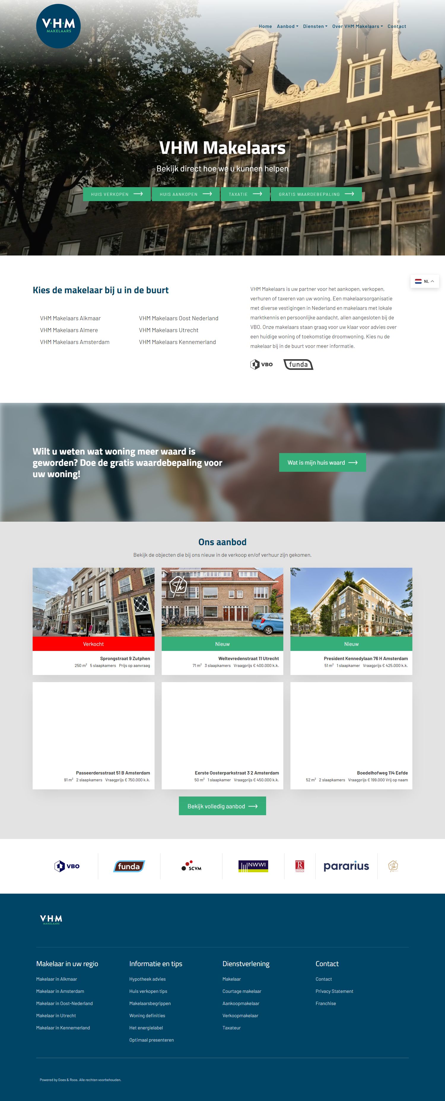 Screenshot van de website van www.vhmmakelaars.nl