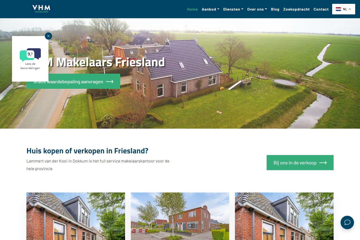 Screenshot van de website van www.friesland.vhmmakelaars.nl