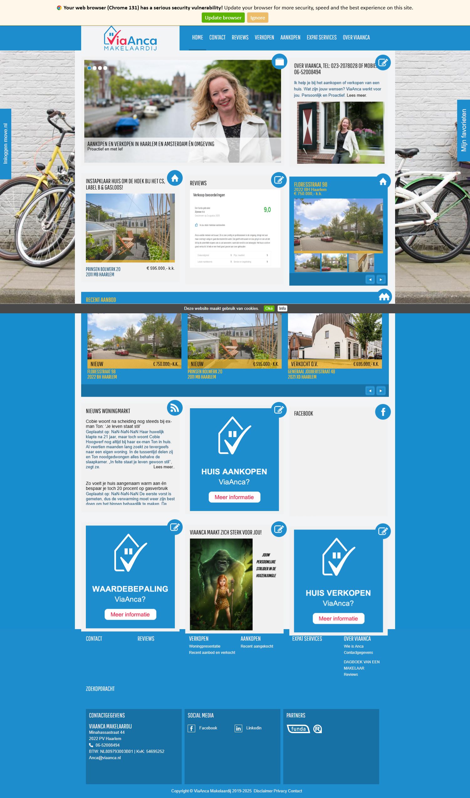 Screenshot van de website van www.viaanca.nl