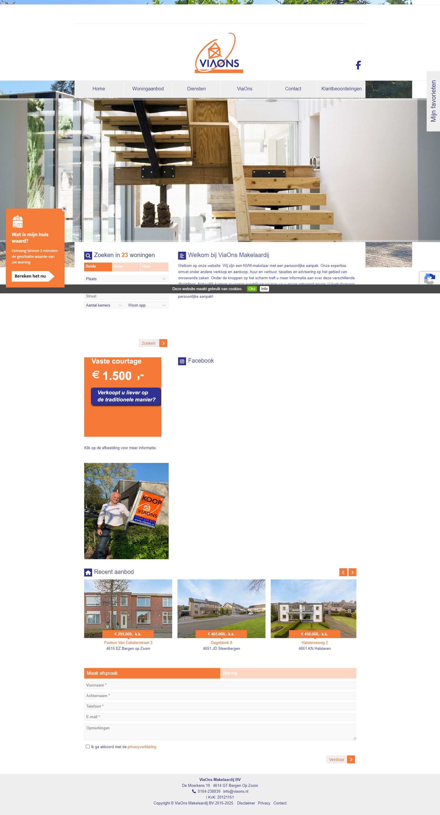 Screenshot van de website van www.viaons.nl