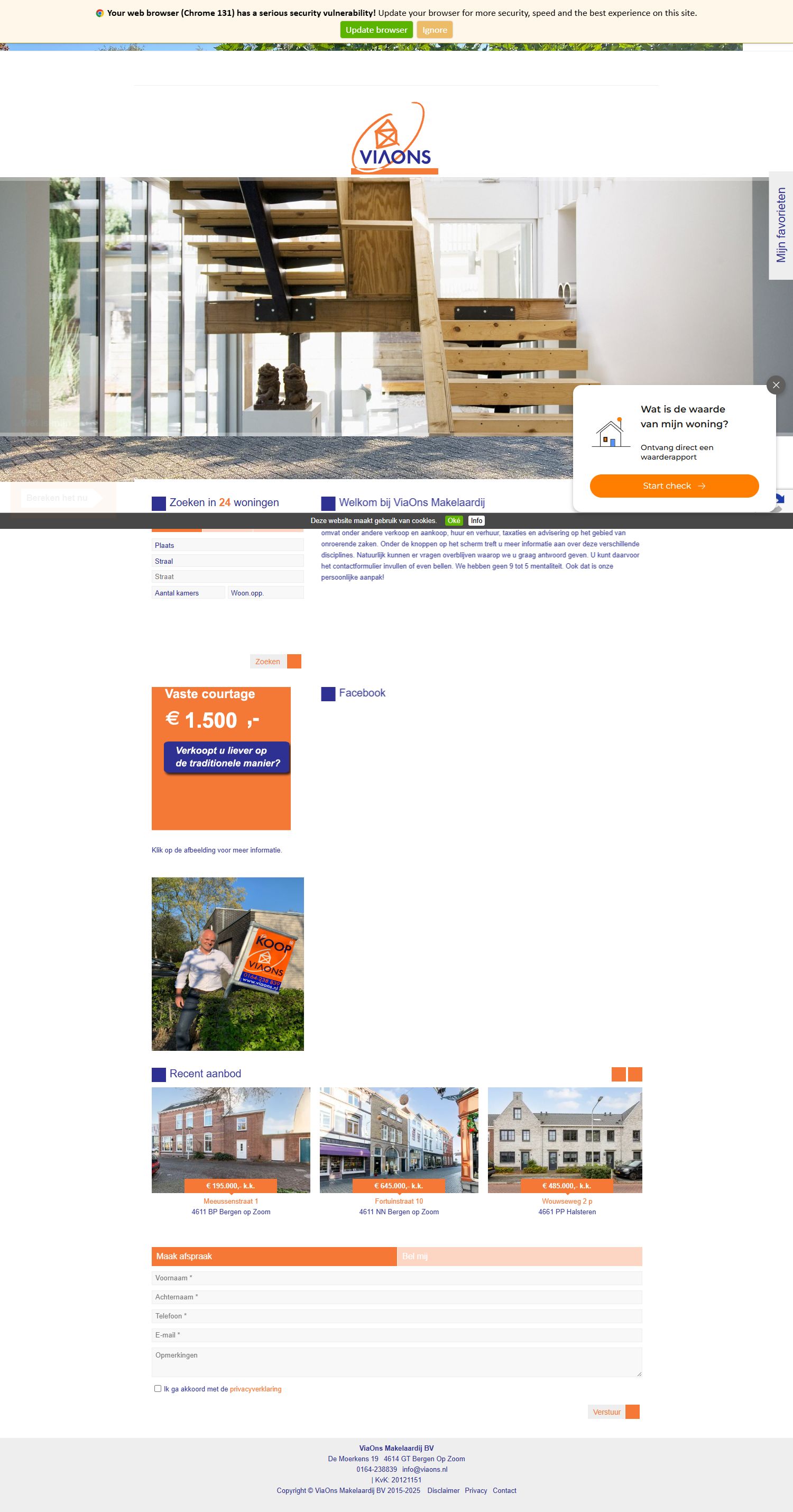Screenshot van de website van www.viaons.nl