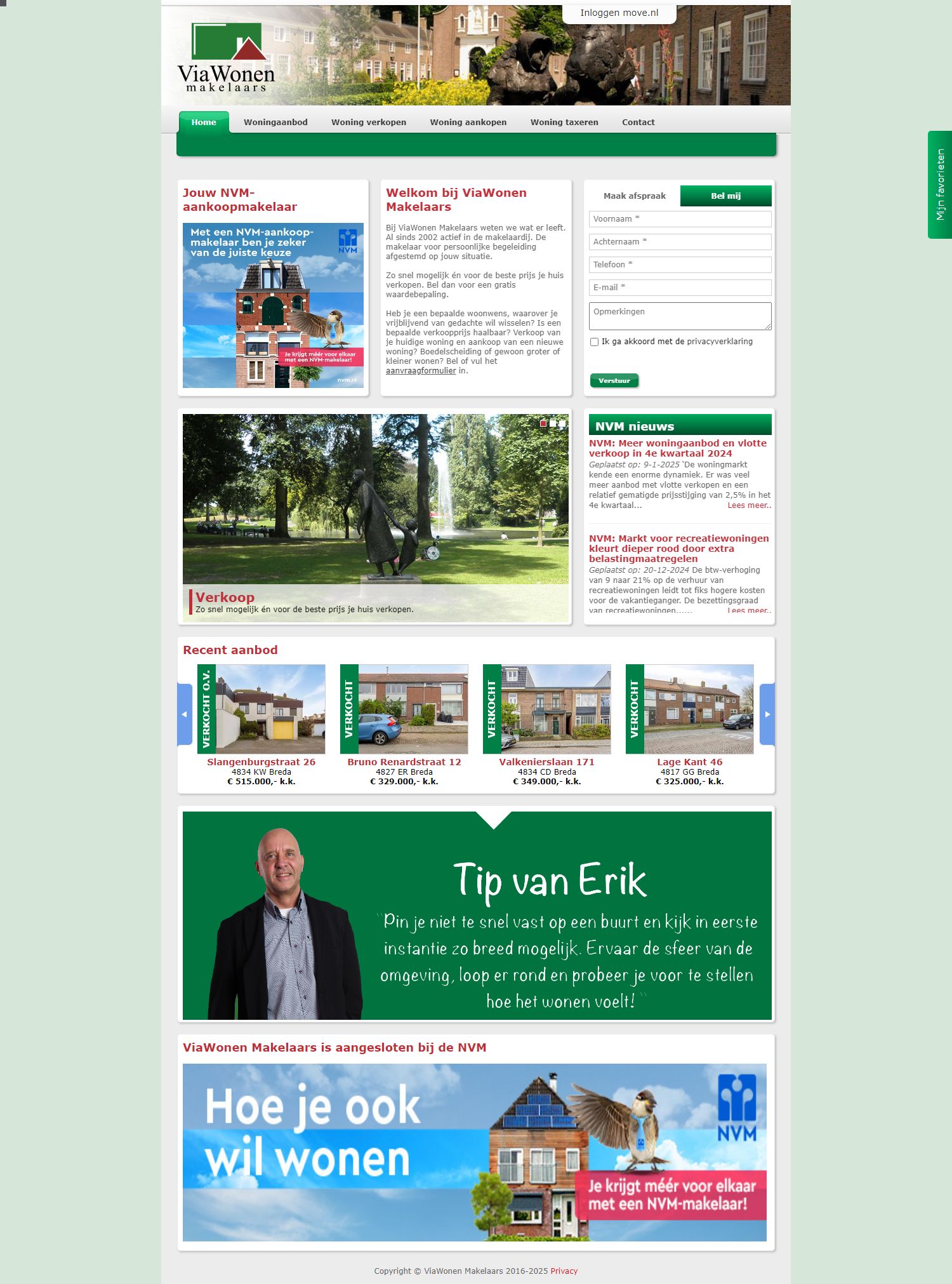 Screenshot van de website van www.viawonen.nl