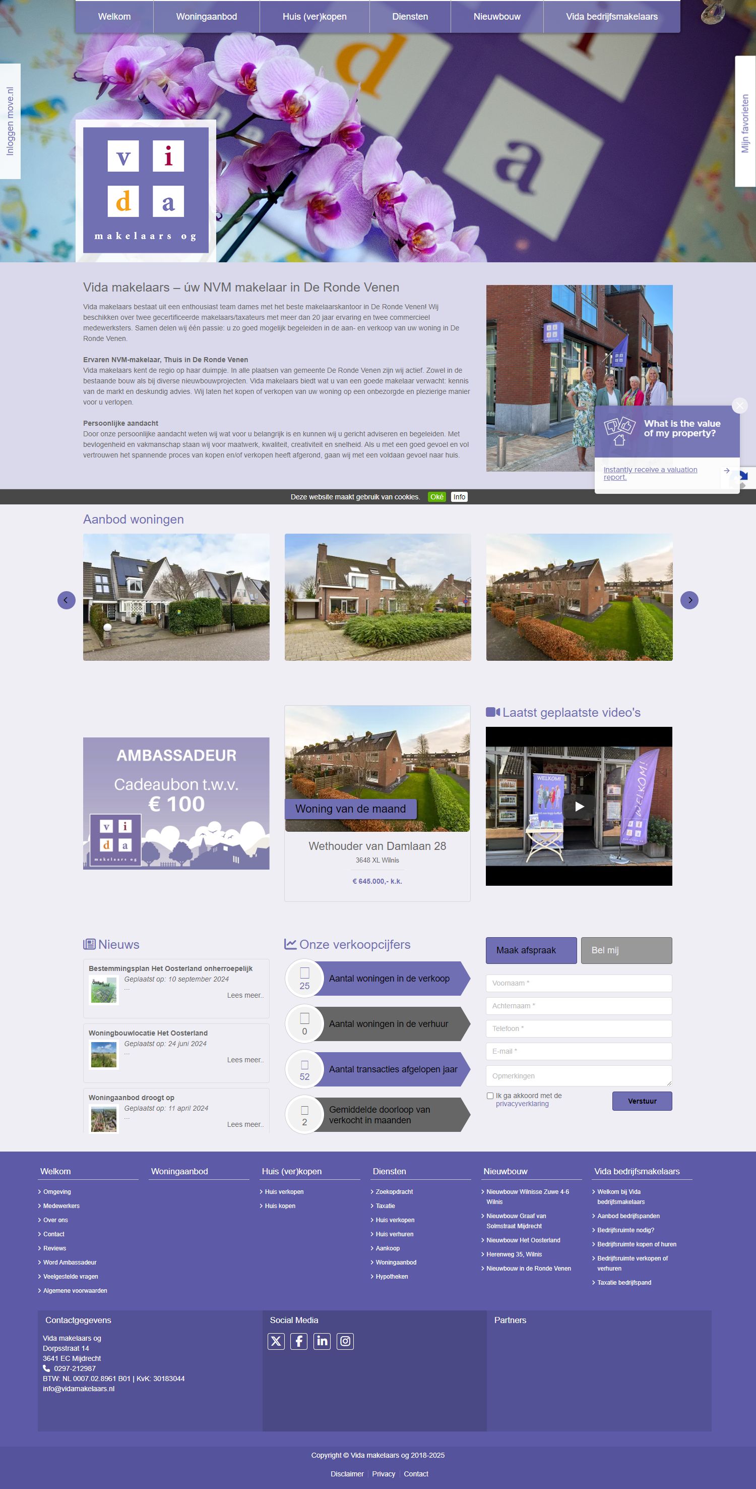 Screenshot van de website van www.vidamakelaars.nl