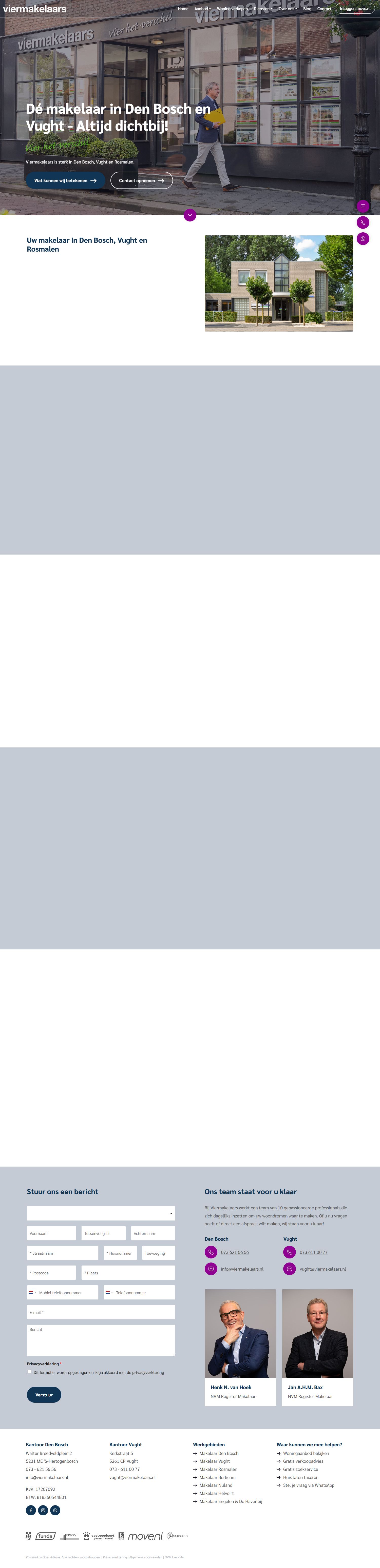 Screenshot van de website van www.viermakelaars.nl