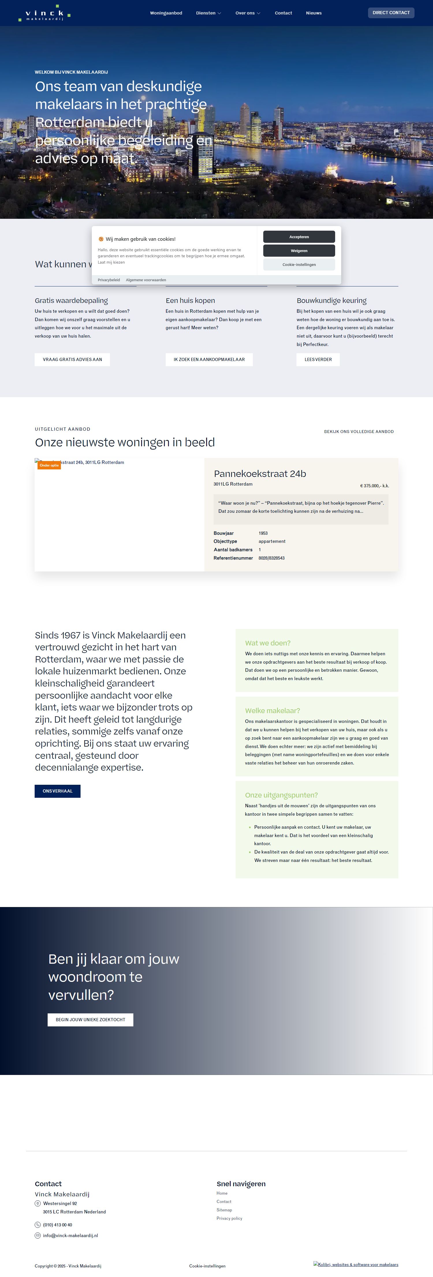 Screenshot van de website van www.vinck-makelaardij.nl