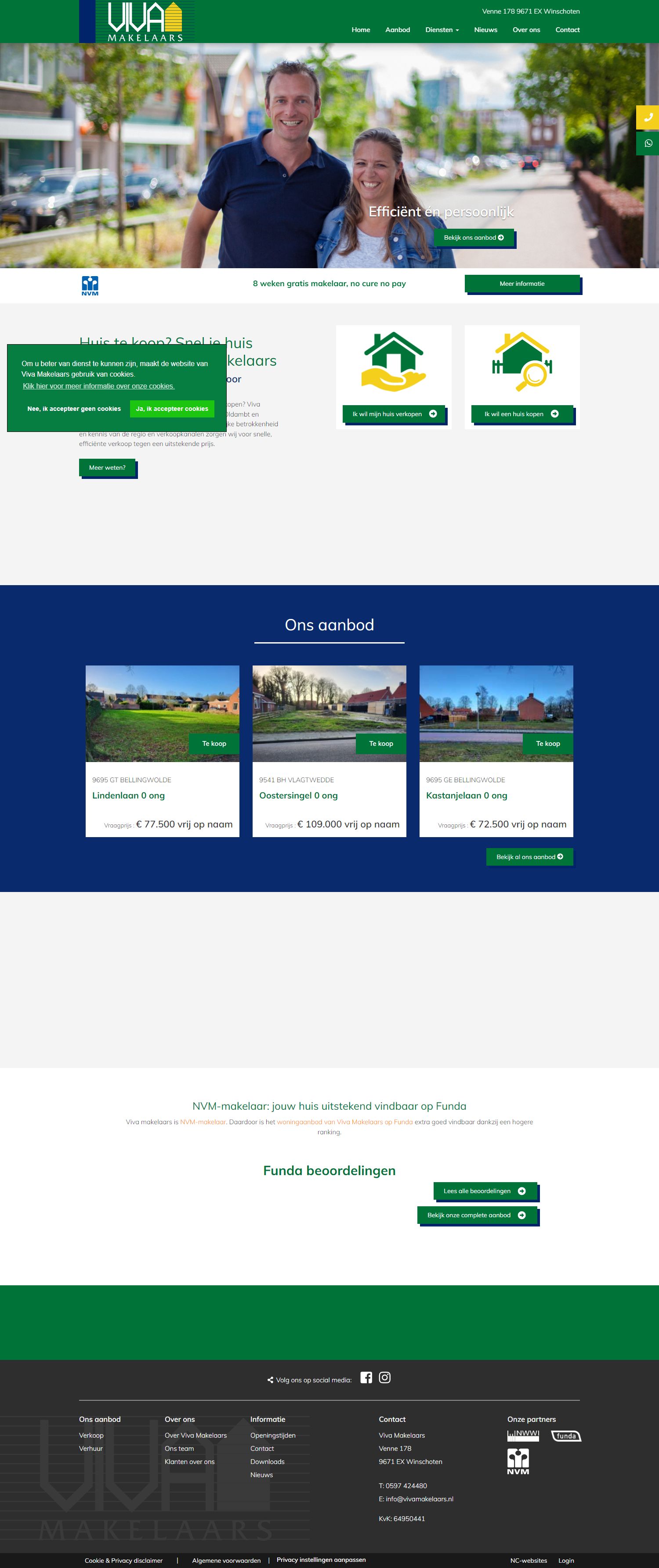Screenshot van de website van www.vivamakelaars.nl