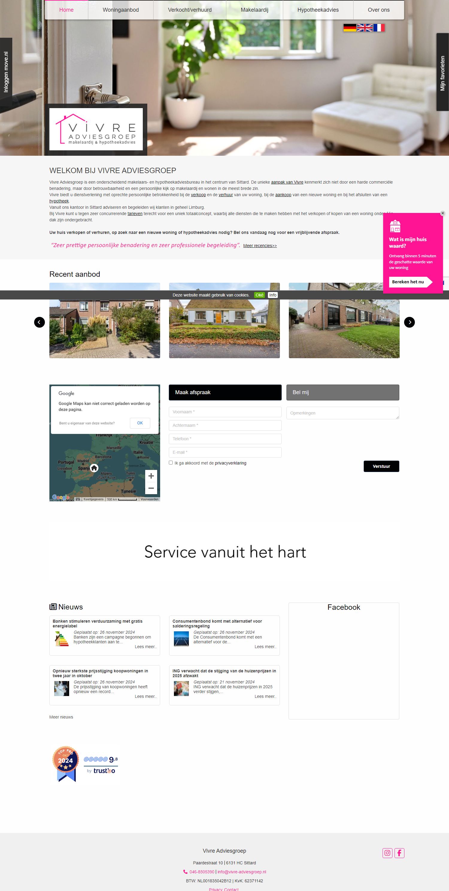 Screenshot van de website van www.vivre-adviesgroep.nl