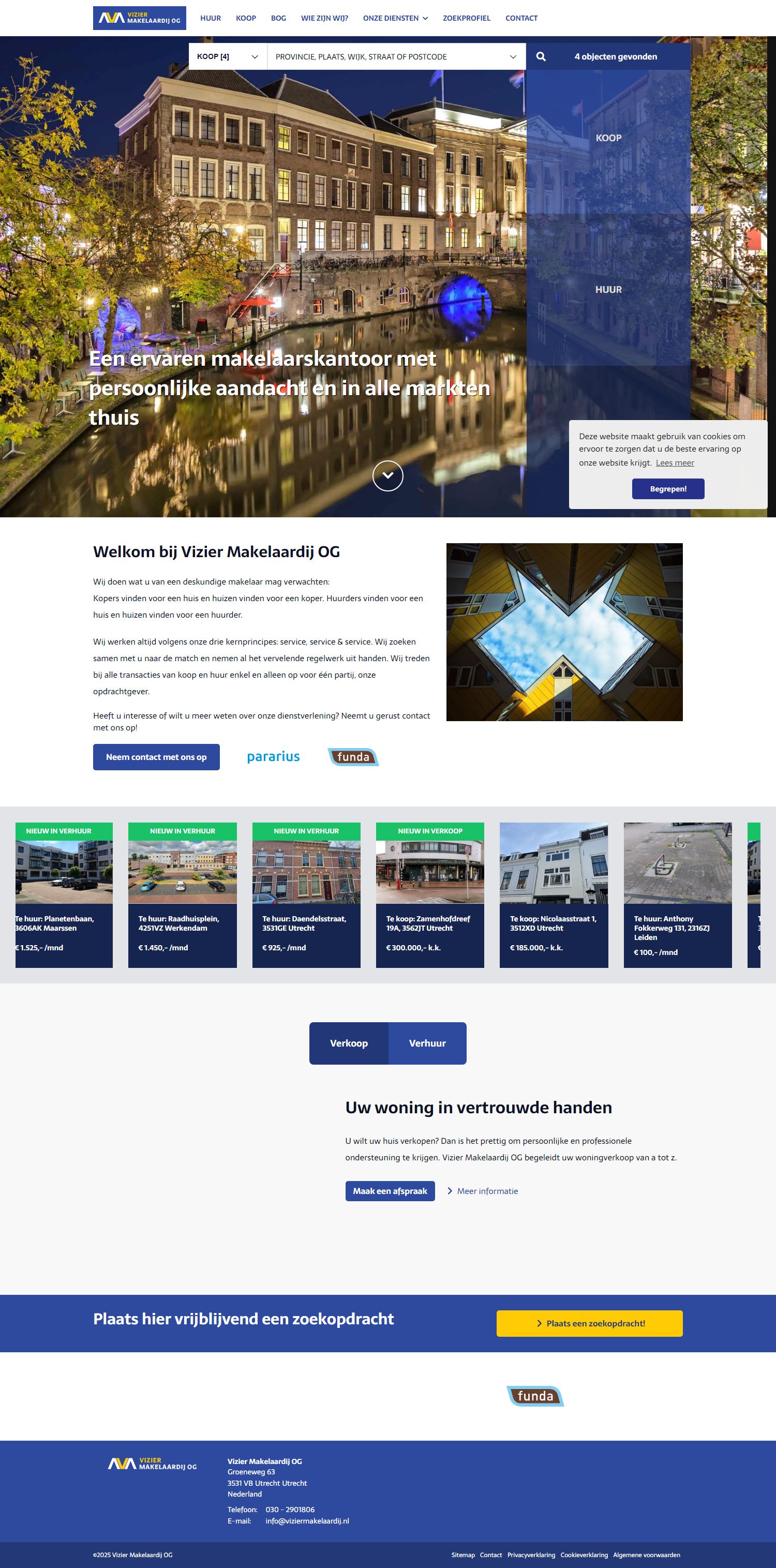 Screenshot van de website van www.viziermakelaardij.nl