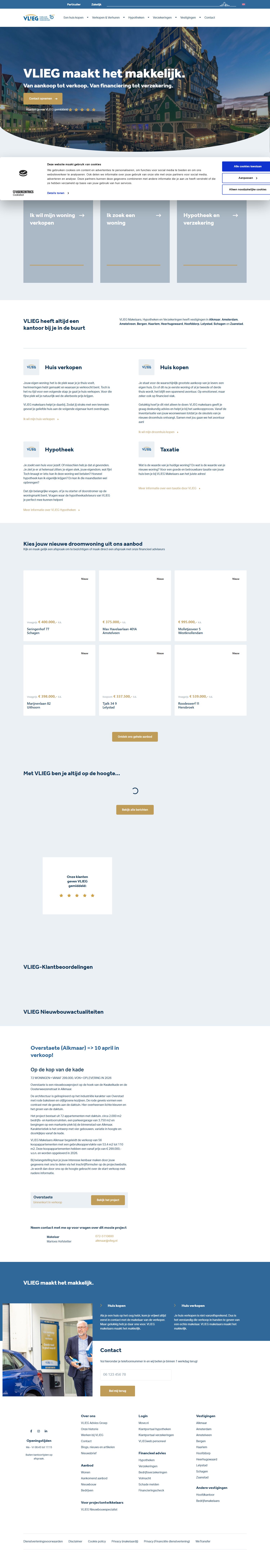 Screenshot of the website of www.vlieg.nl