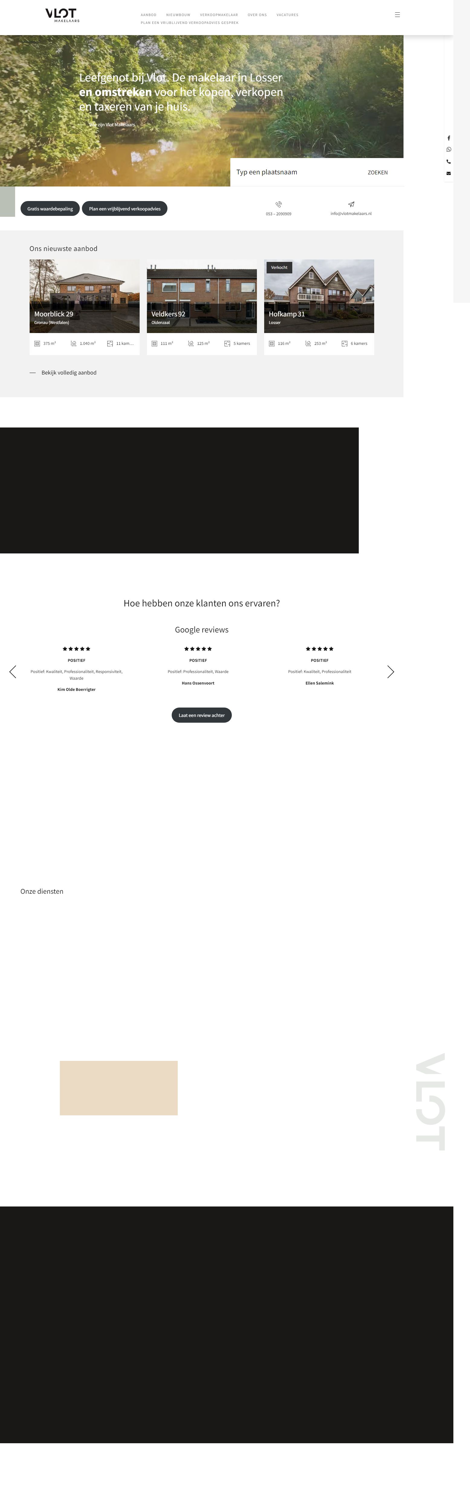 Screenshot van de website van www.vlotmakelaars.nl