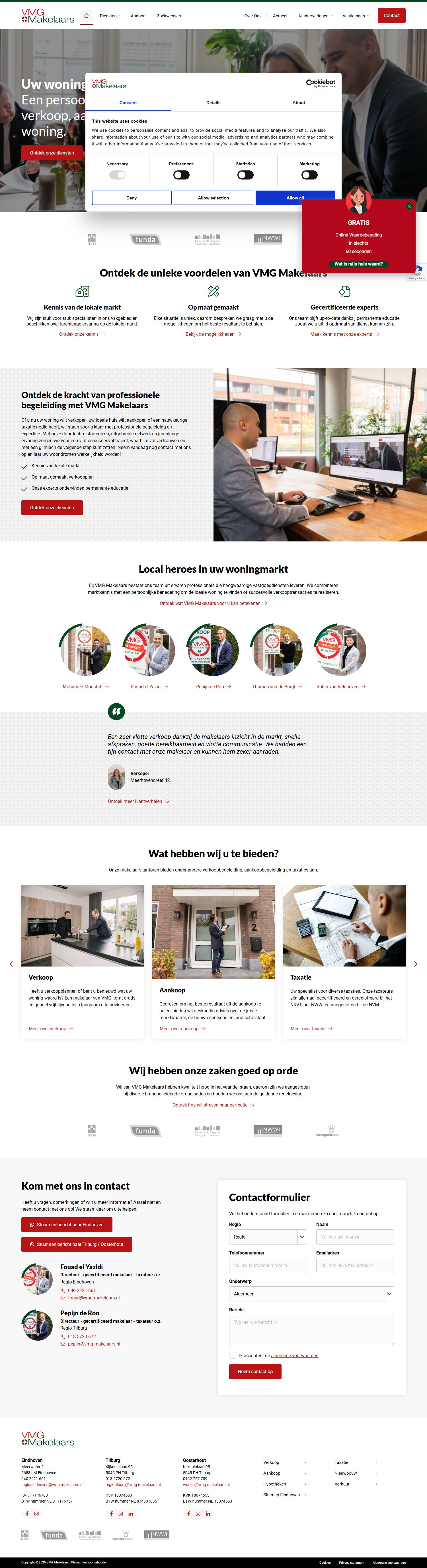 Screenshot of the website of www.vmg-makelaars.nl