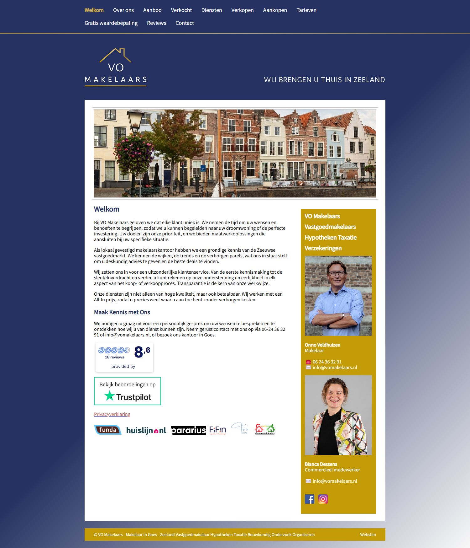 Screenshot van de website van www.vomakelaars.nl