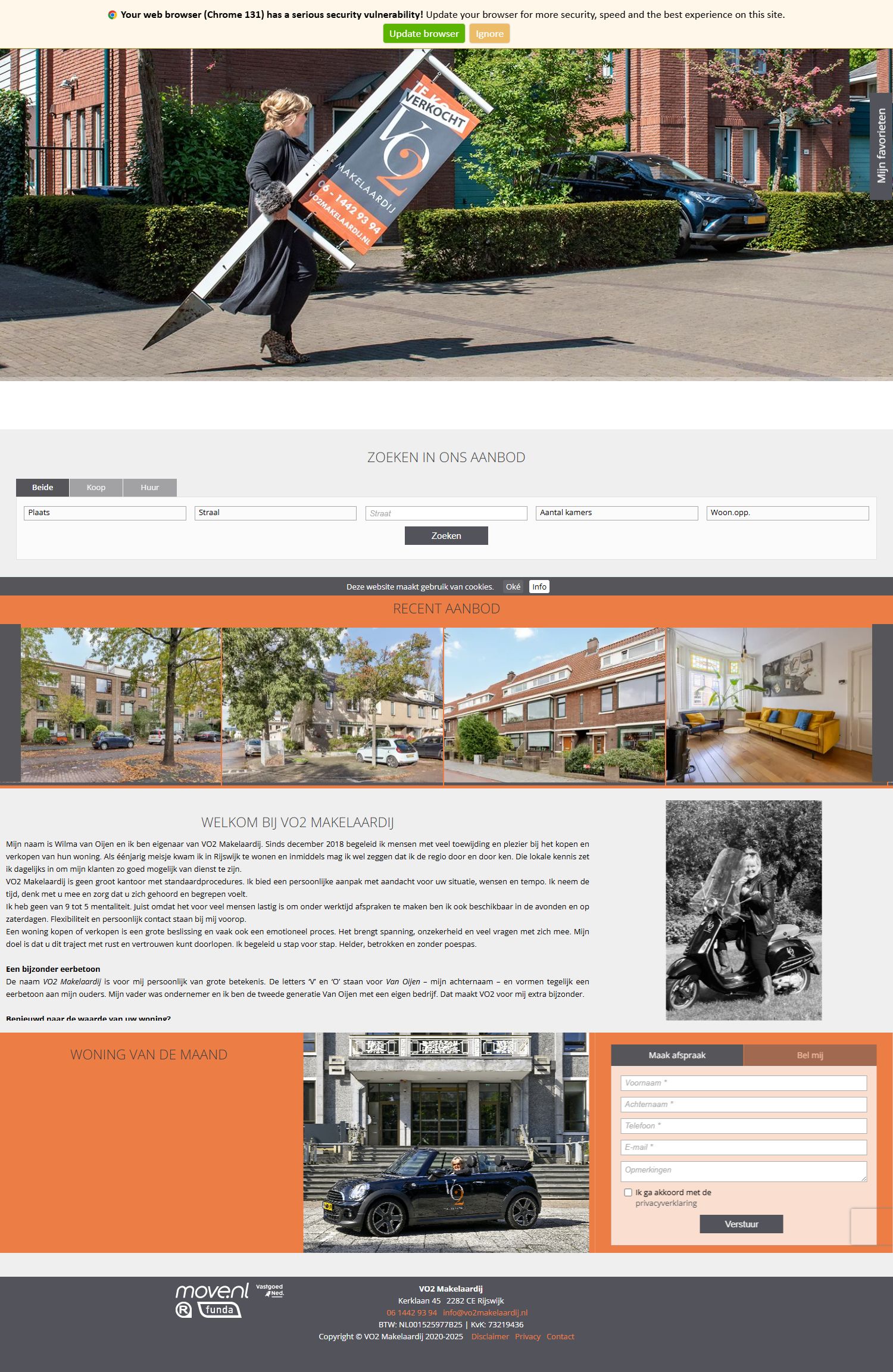 Screenshot of the website of www.vo2makelaardij.nl