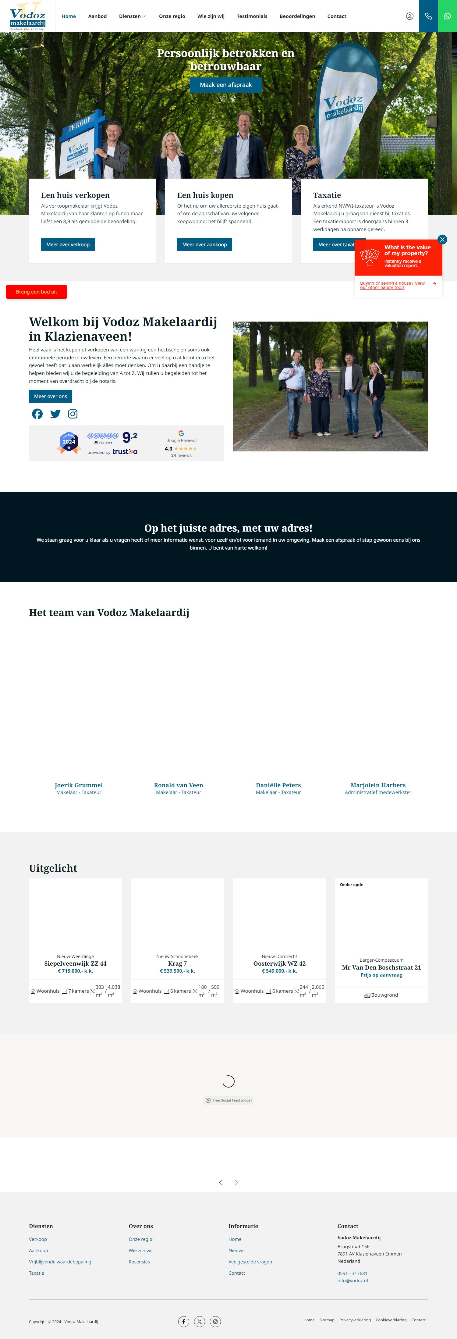 Screenshot van de website van www.vodoz.nl