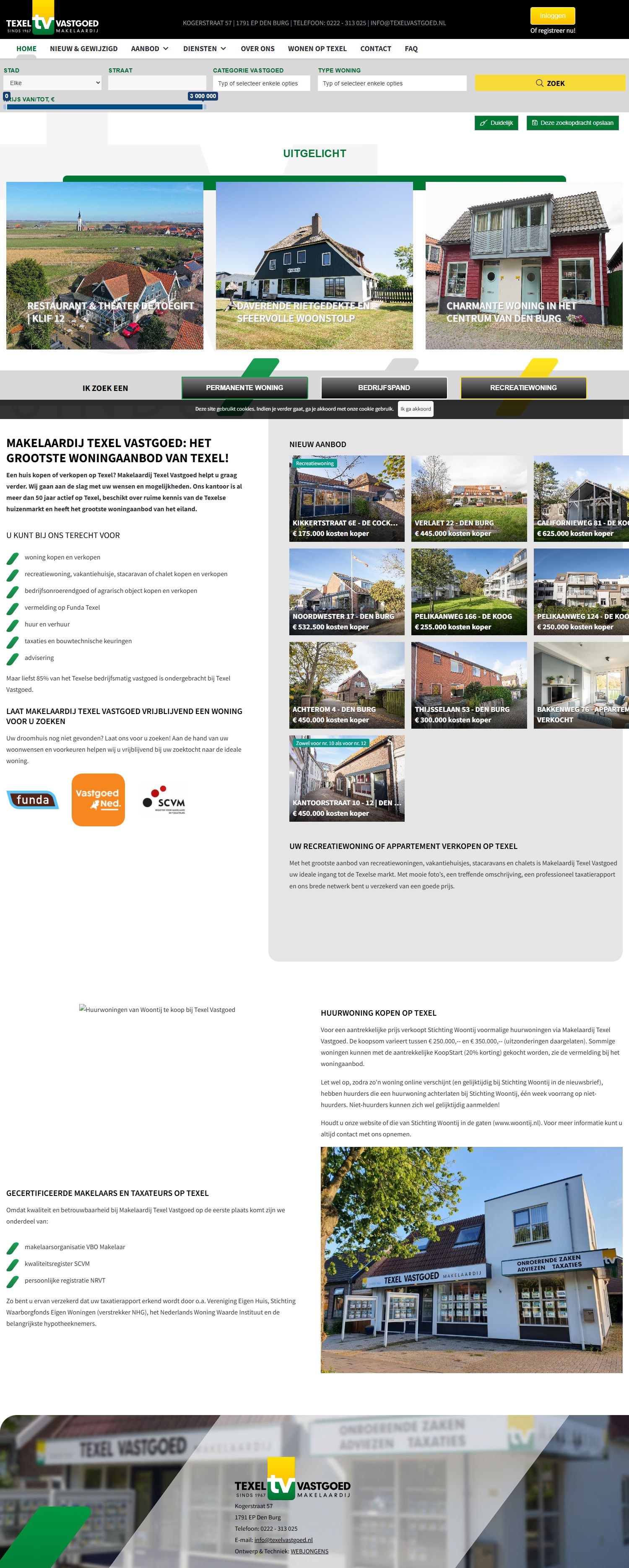 Screenshot of the website of www.texelvastgoed.nl