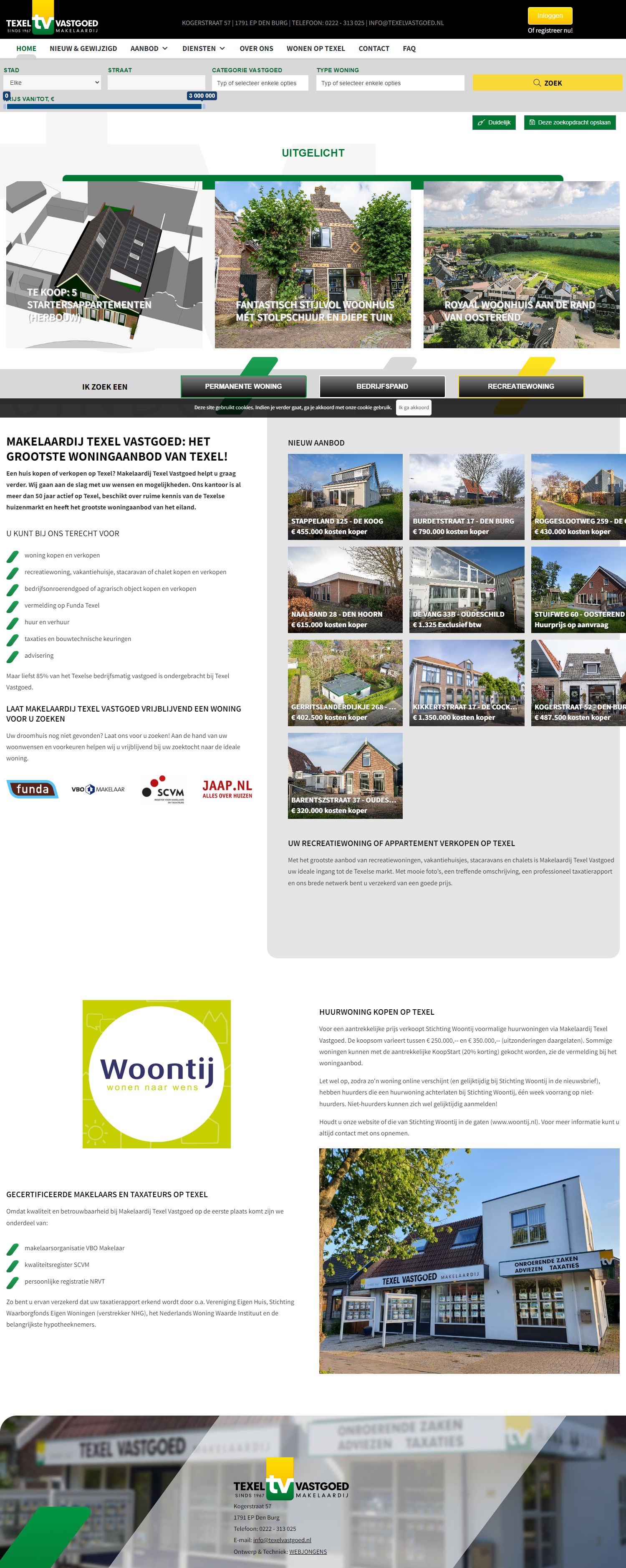 Screenshot van de website van www.texelvastgoed.nl