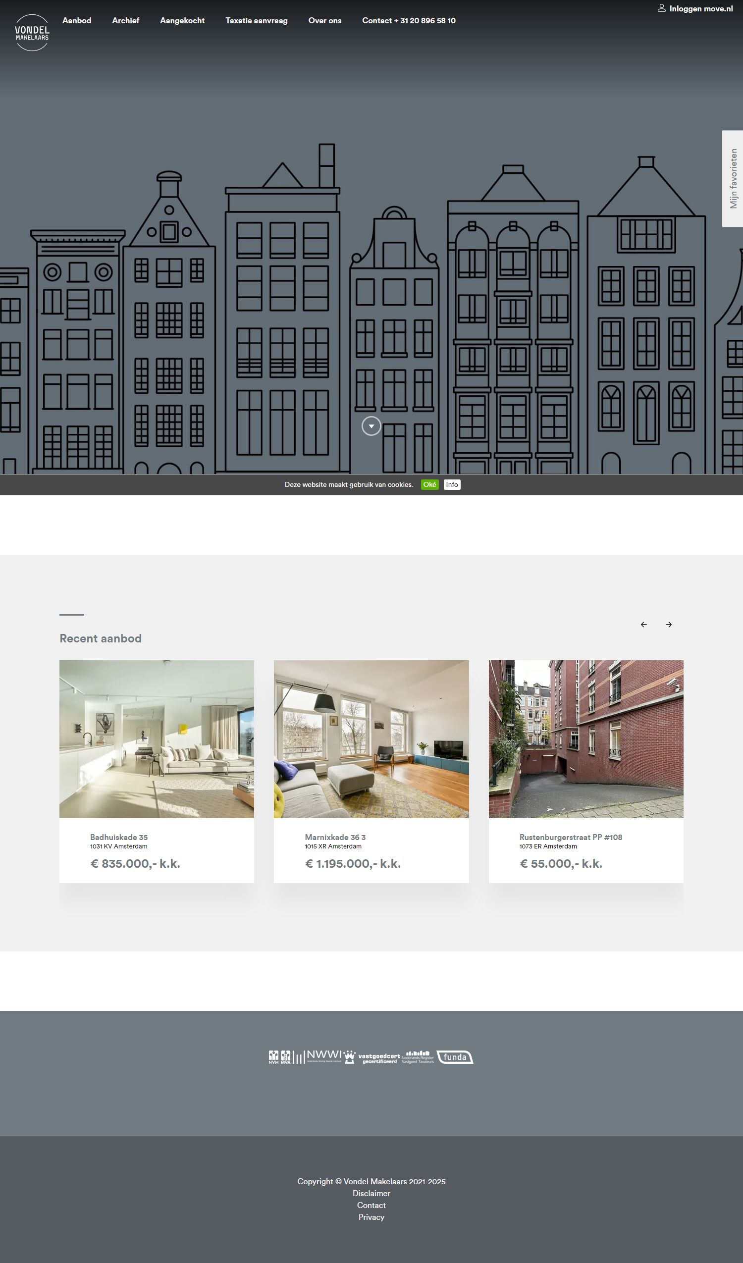 Screenshot van de website van www.vondel-makelaars.nl