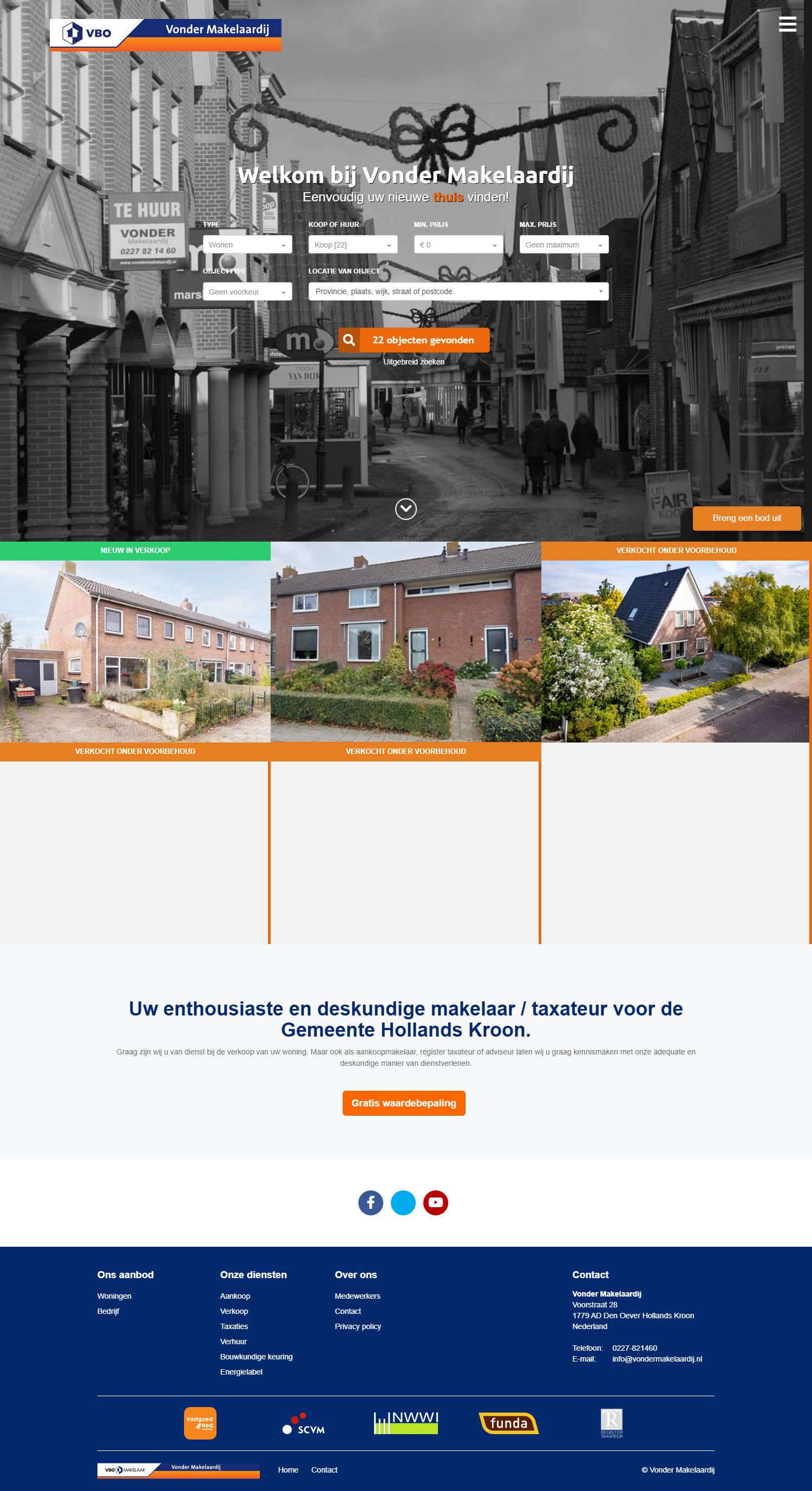 Capture d'écran du site web de www.vondermakelaardij.nl