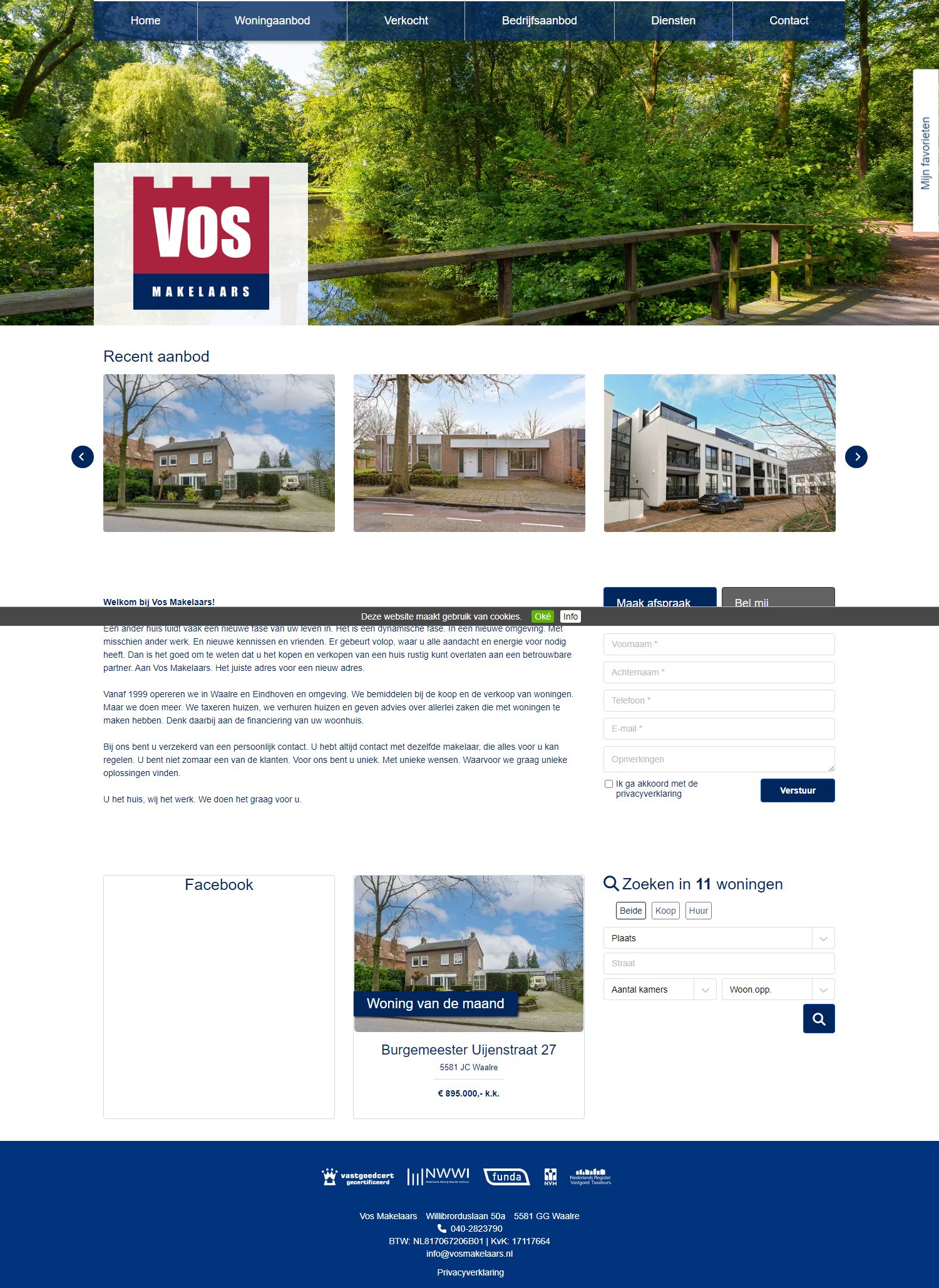 Screenshot van de website van www.vosmakelaars.nl