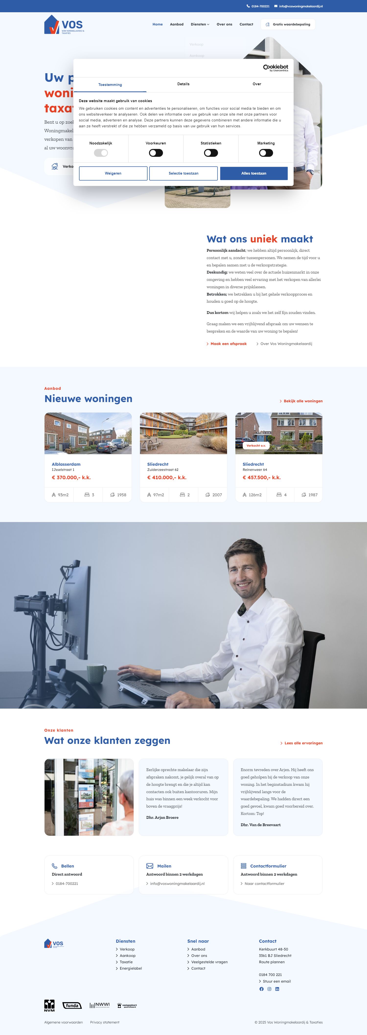 Screenshot van de website van www.voswoningmakelaardij.nl