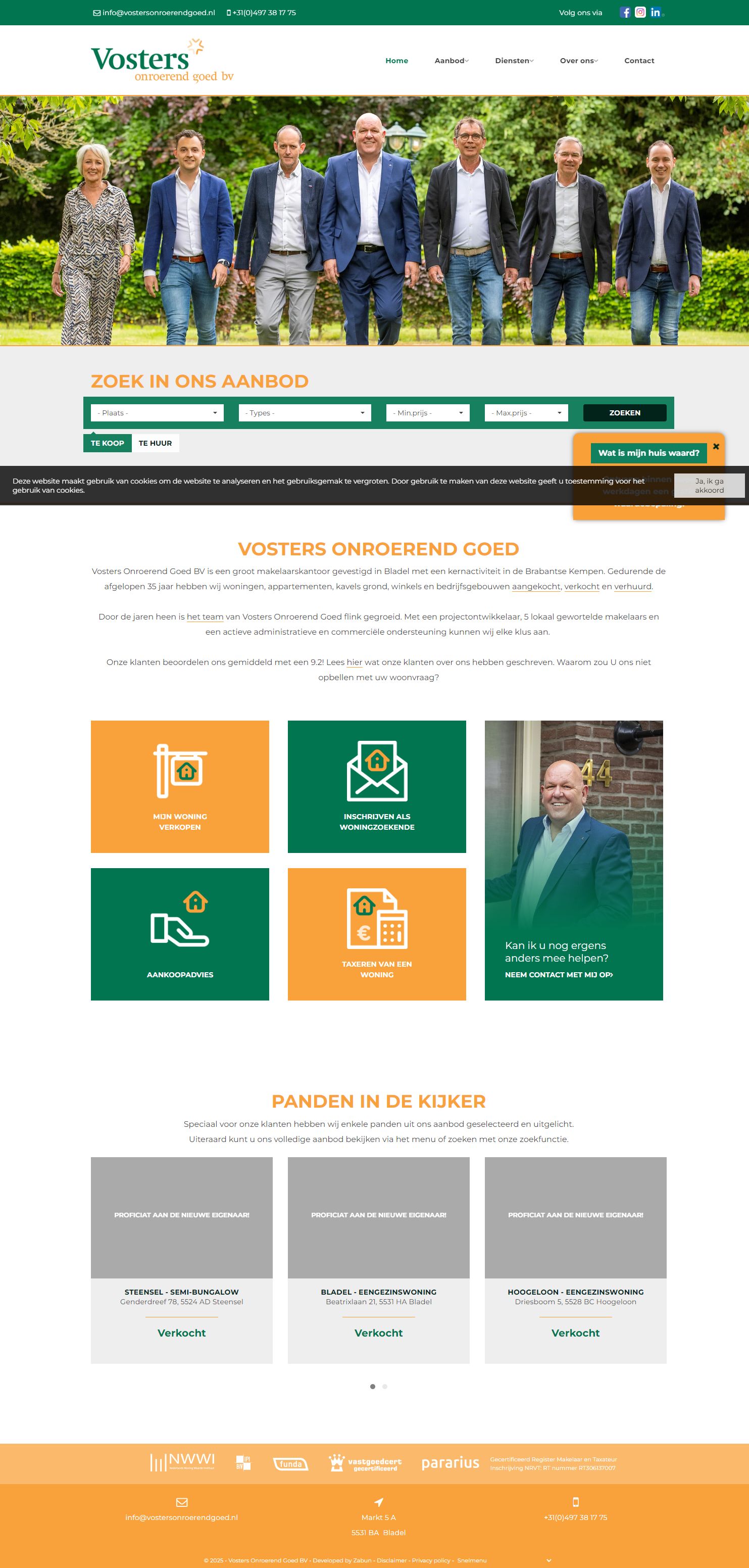 Screenshot van de website van www.vostersonroerendgoed.nl