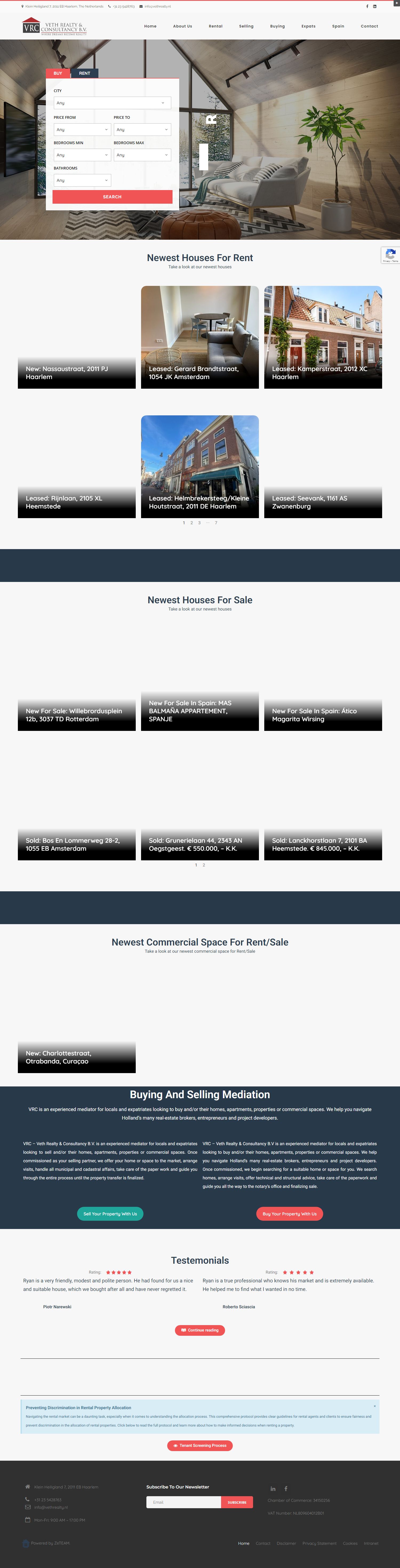 Screenshot van de website van www.vethrealty.nl