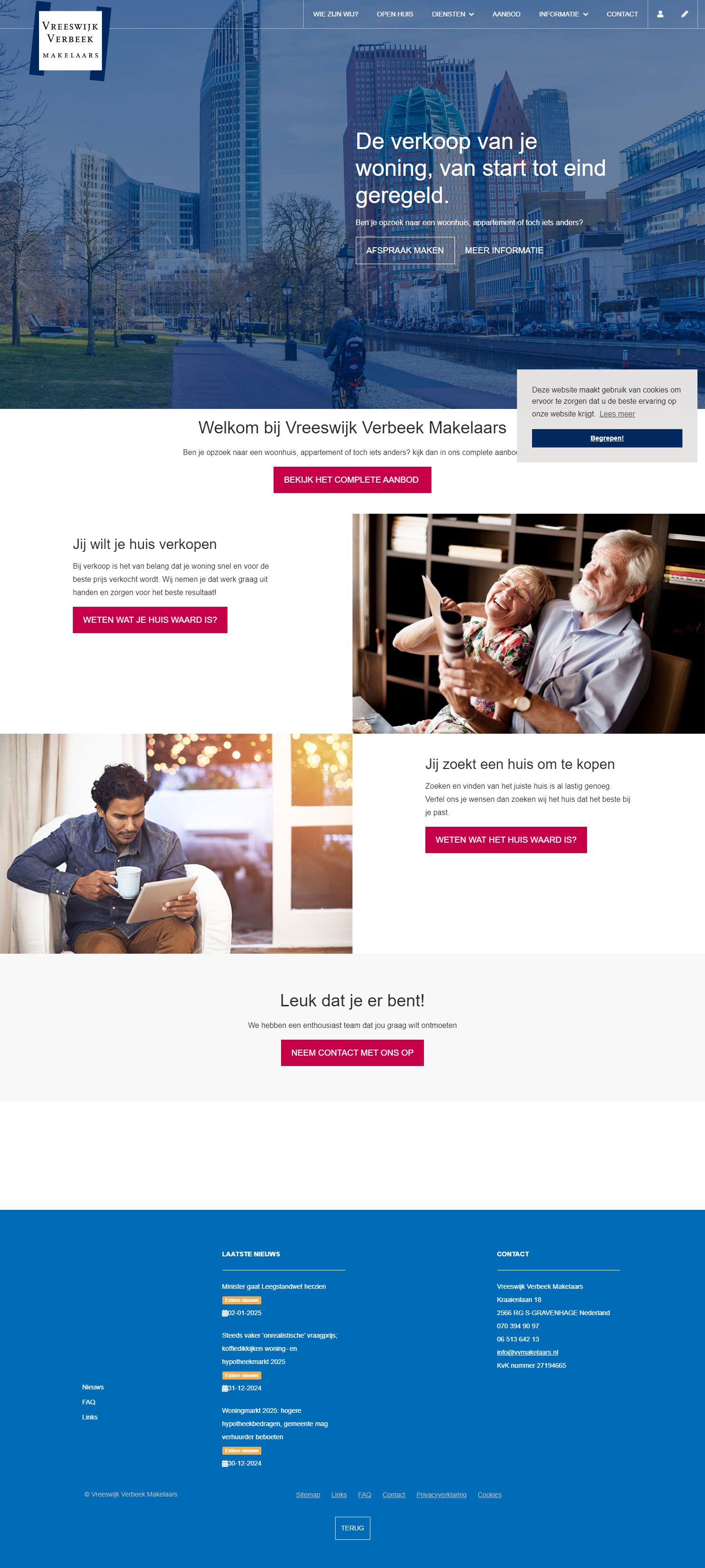 Screenshot van de website van www.vvmakelaars.nl