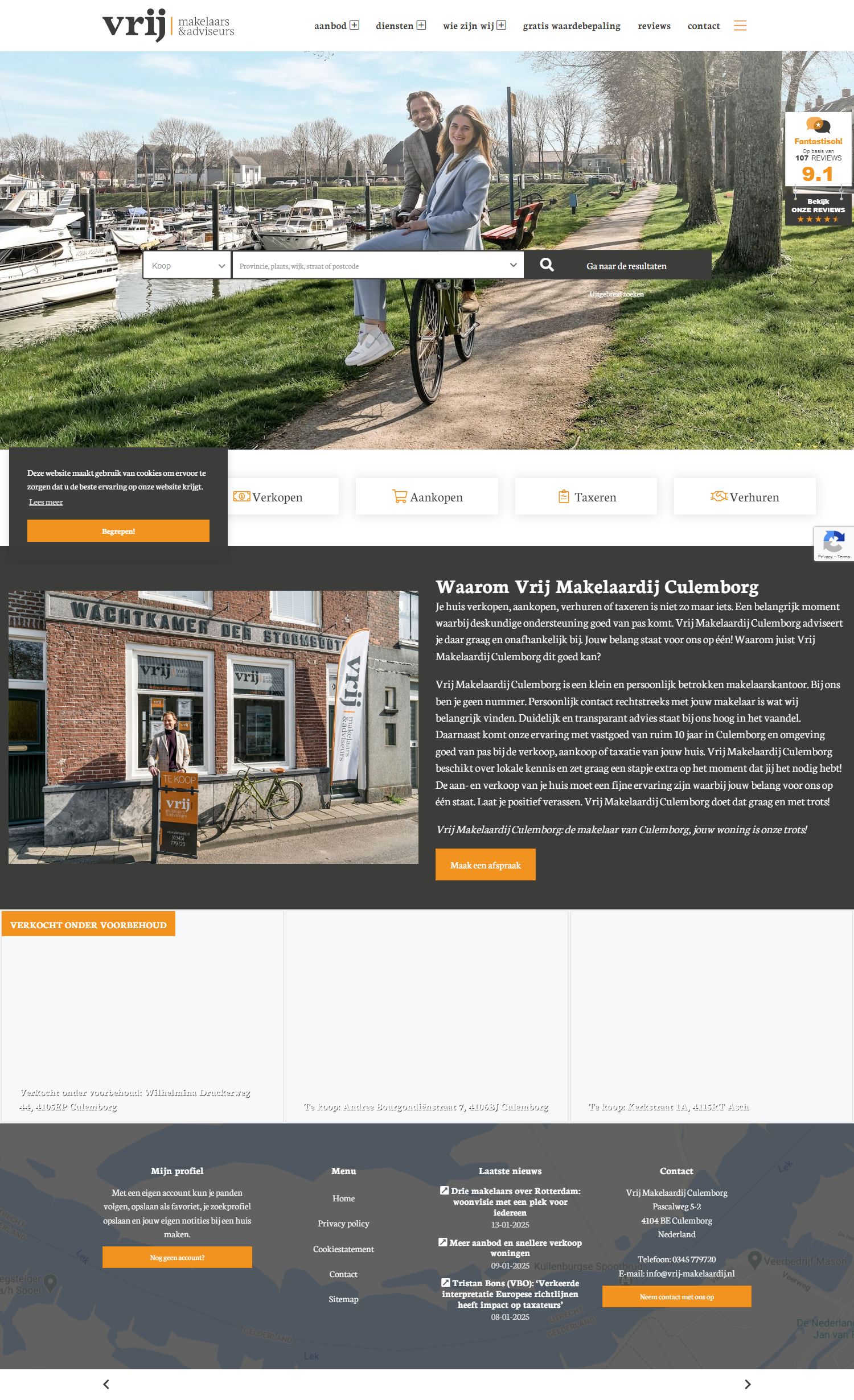 Screenshot van de website van www.vrij-makelaardij.nl