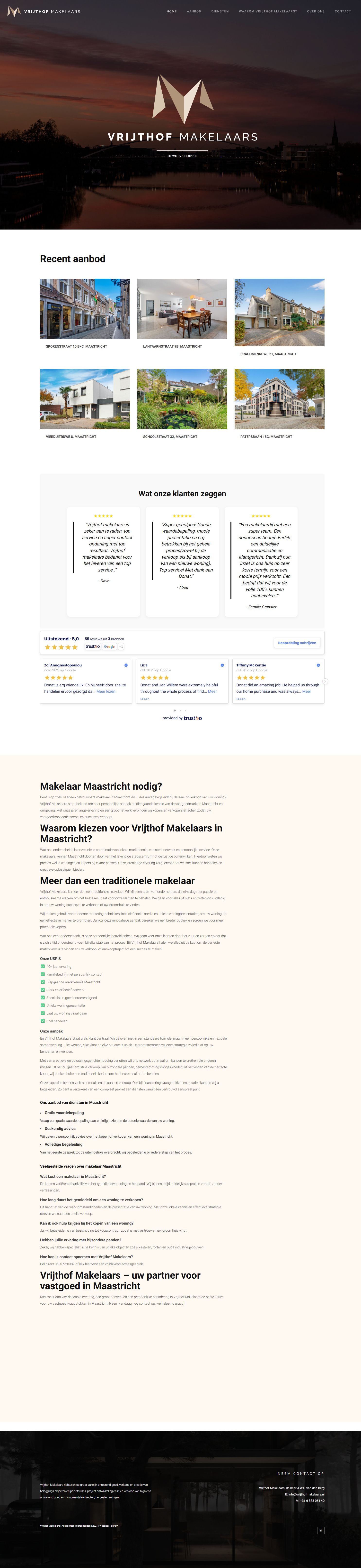 Screenshot van de website van www.vrijthofmakelaars.nl