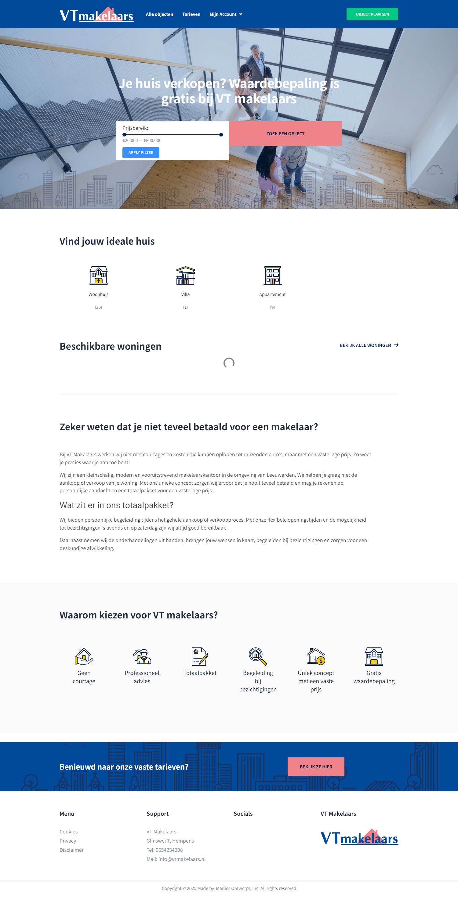 Screenshot van de website van www.vtmakelaars.nl