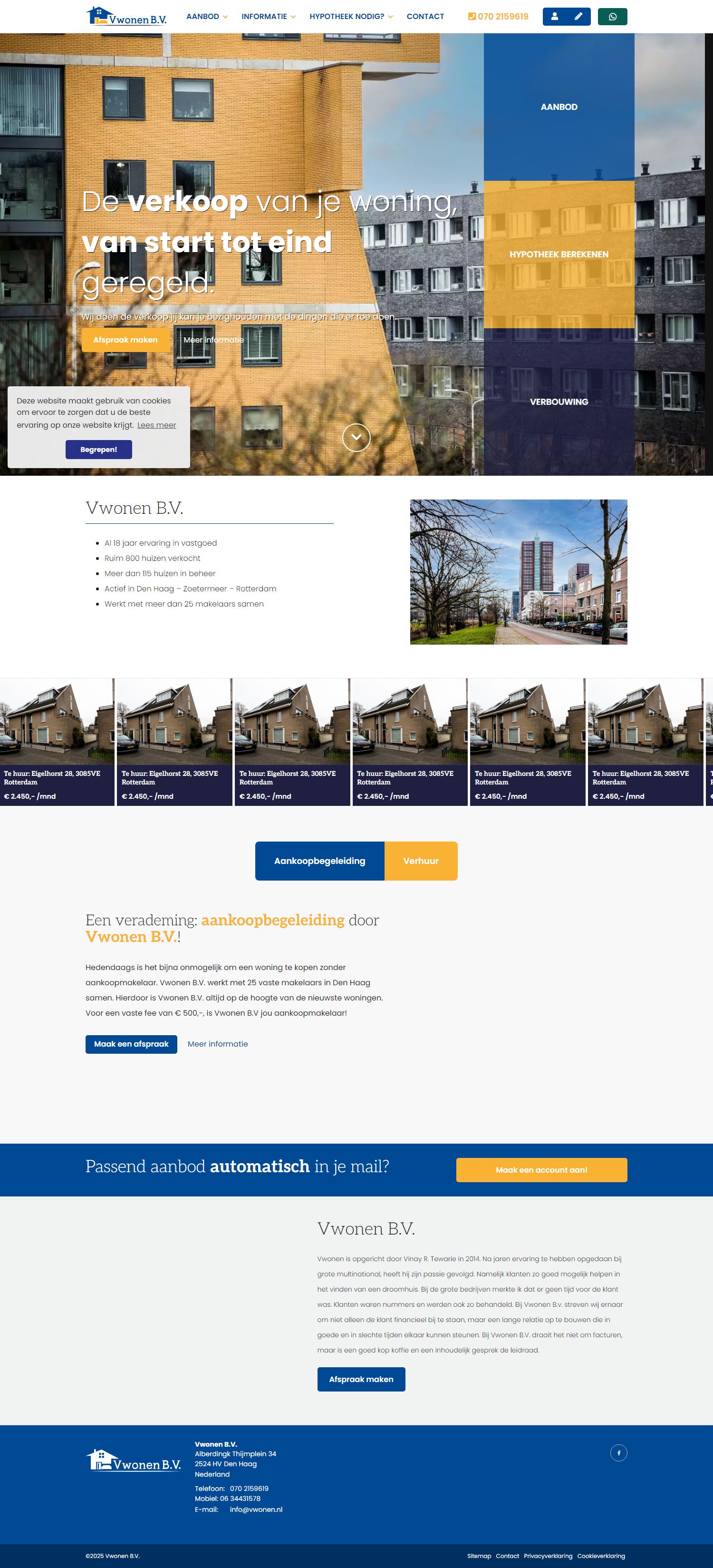 Screenshot van de website van www.vwonen.nl