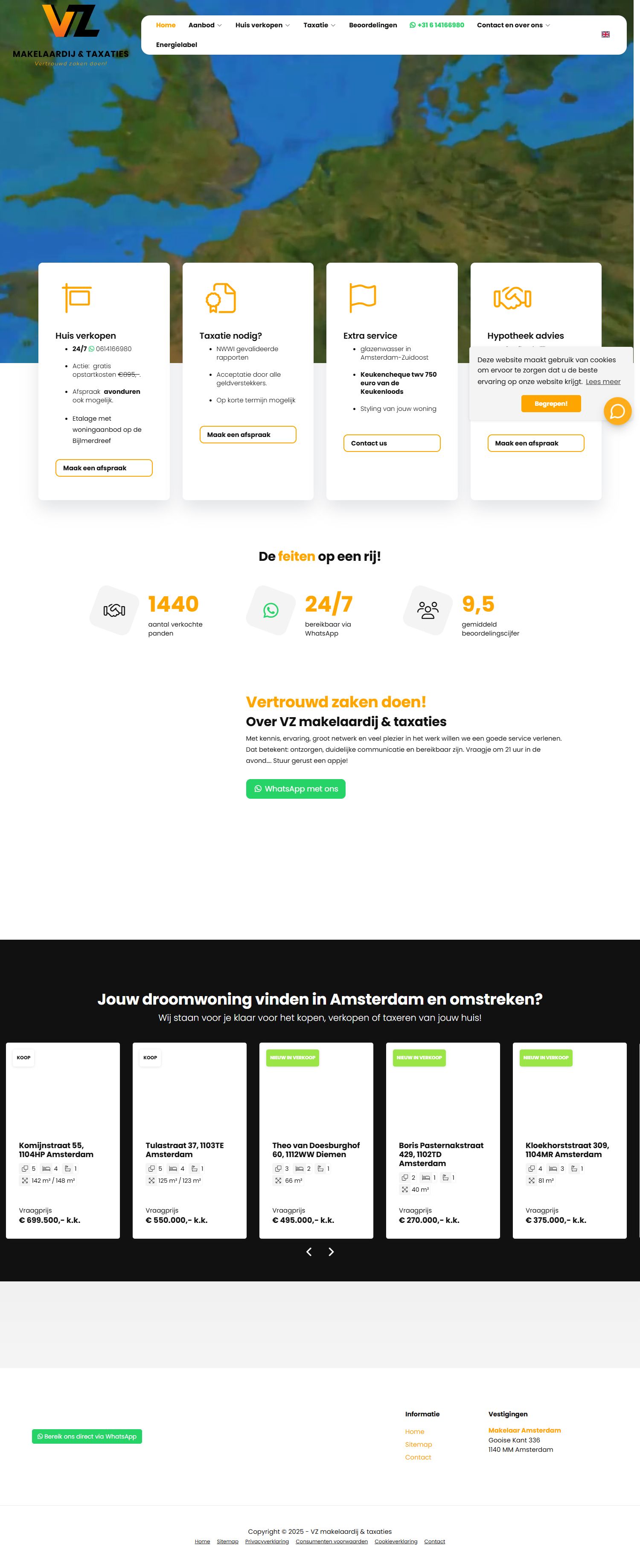 Screenshot van de website van www.vzmakelaars.nl