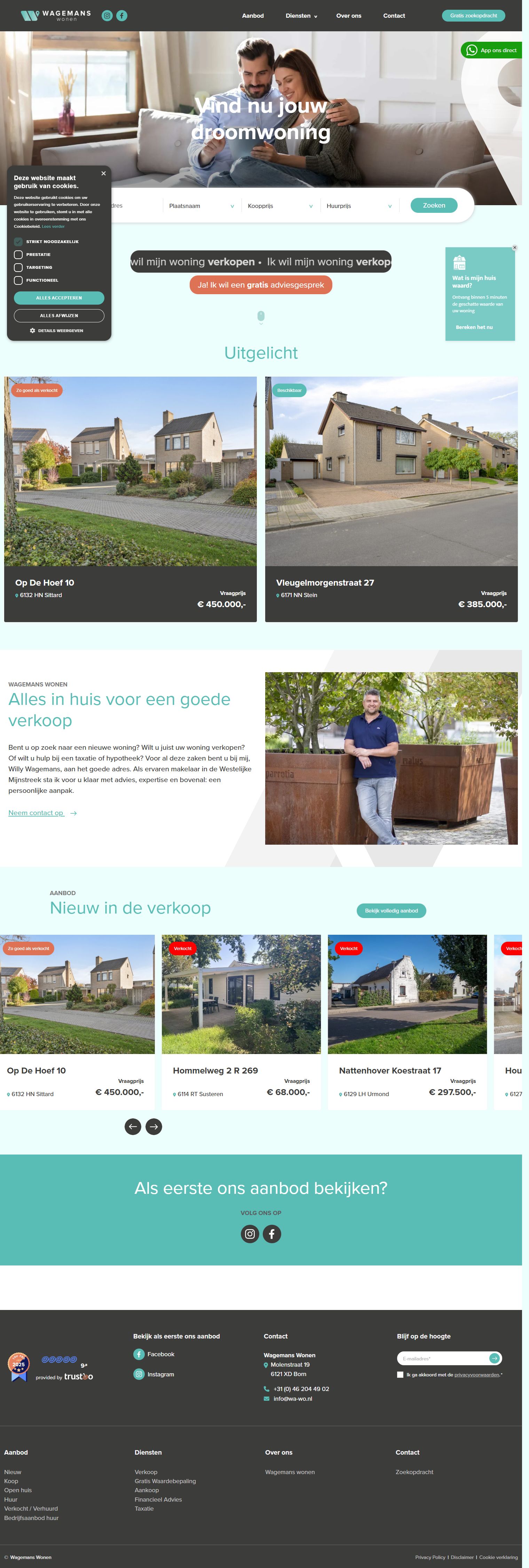 Screenshot of the website of www.wa-wo.nl