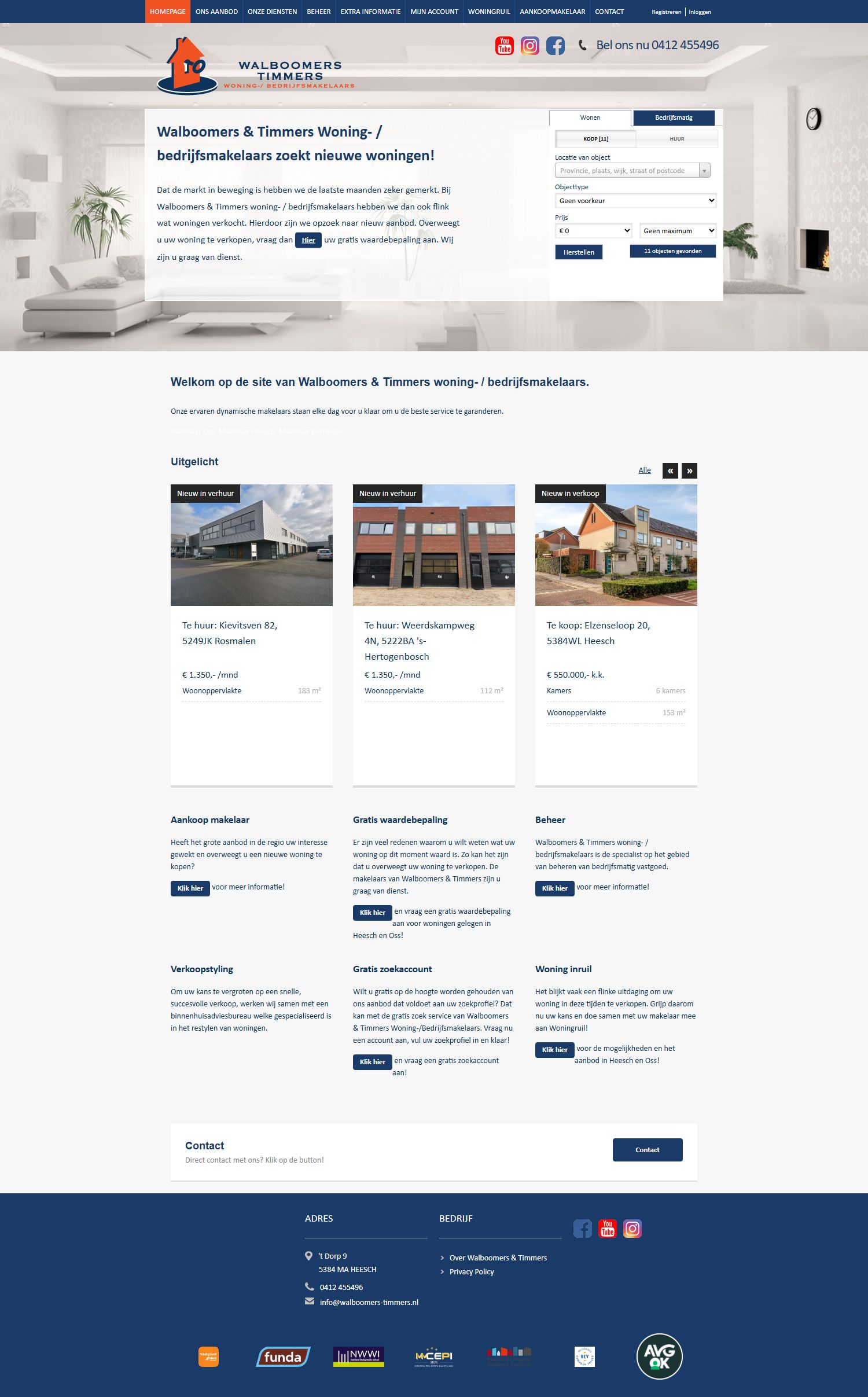 Screenshot of the website of www.walboomers-timmers.nl