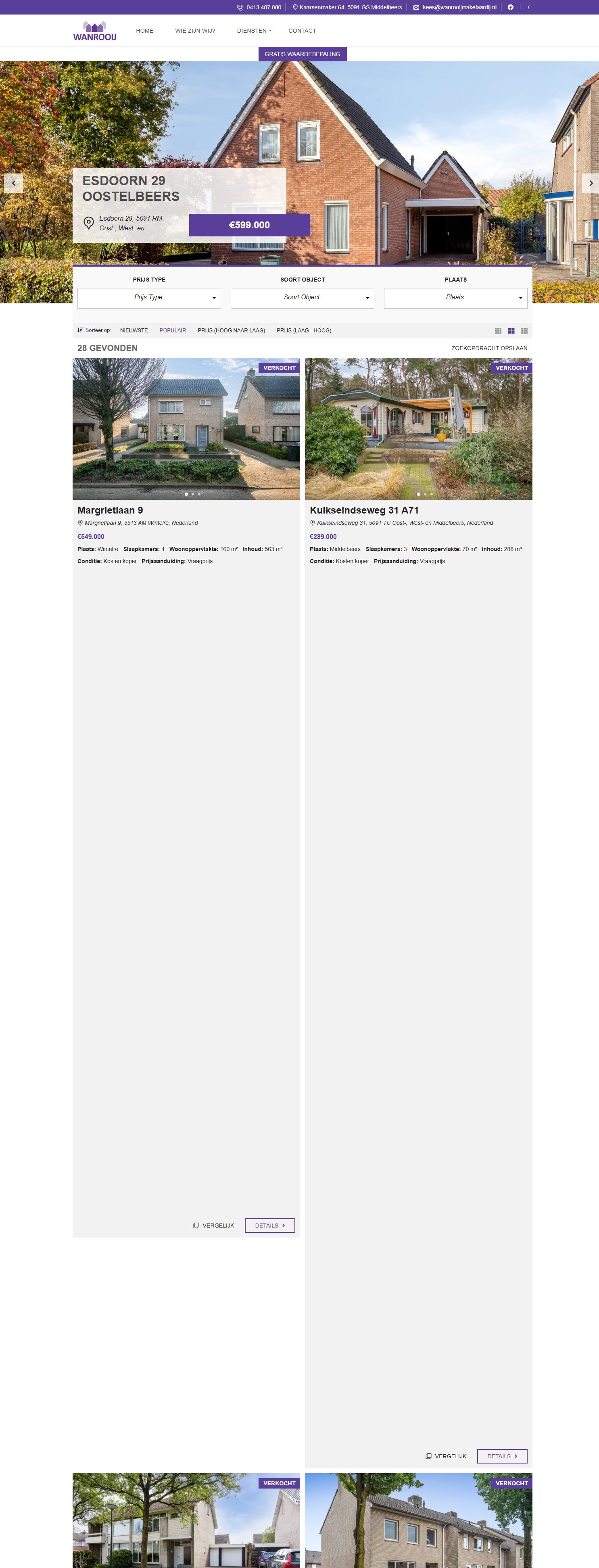 Screenshot of the website of www.wanrooijmakelaardij.nl