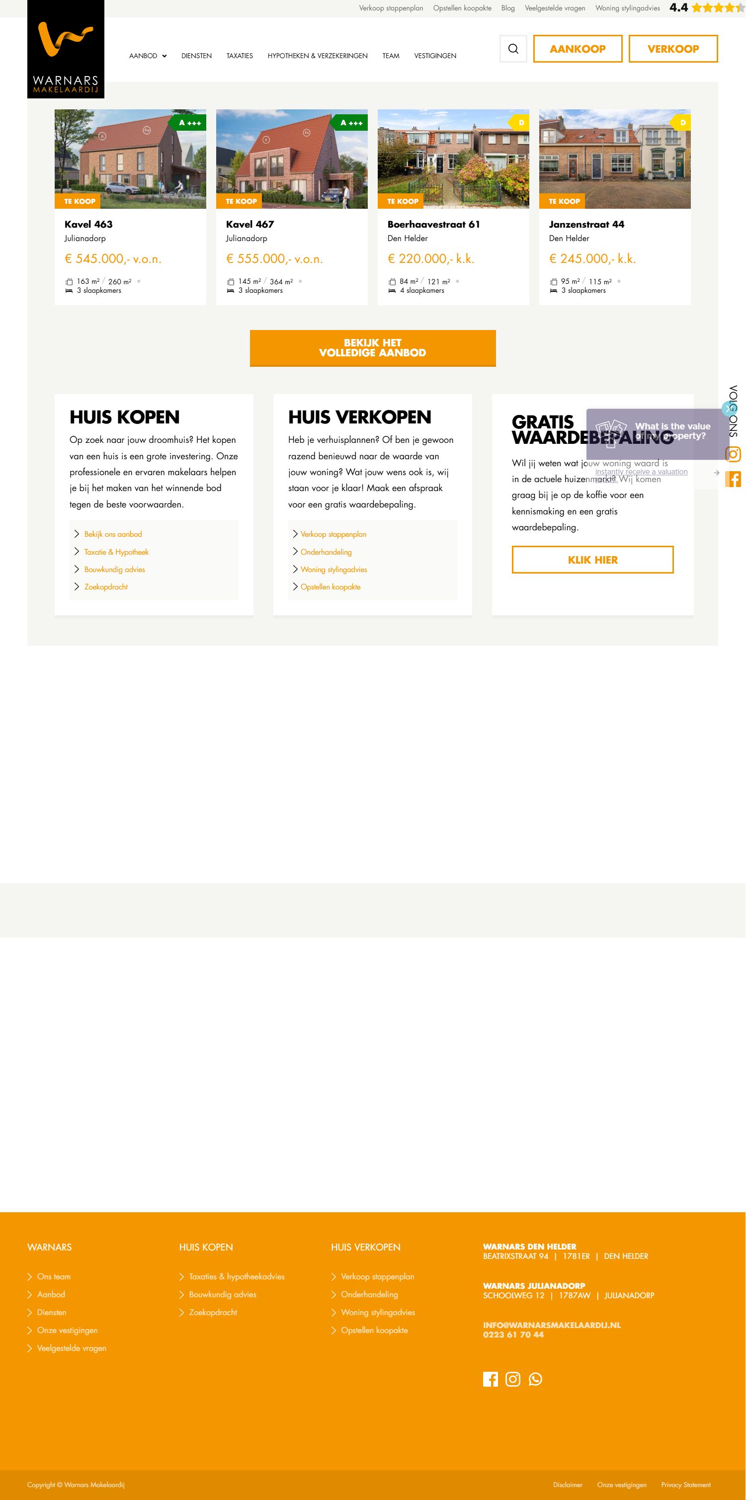 Screenshot of the website of www.warnarsmakelaardij.nl
