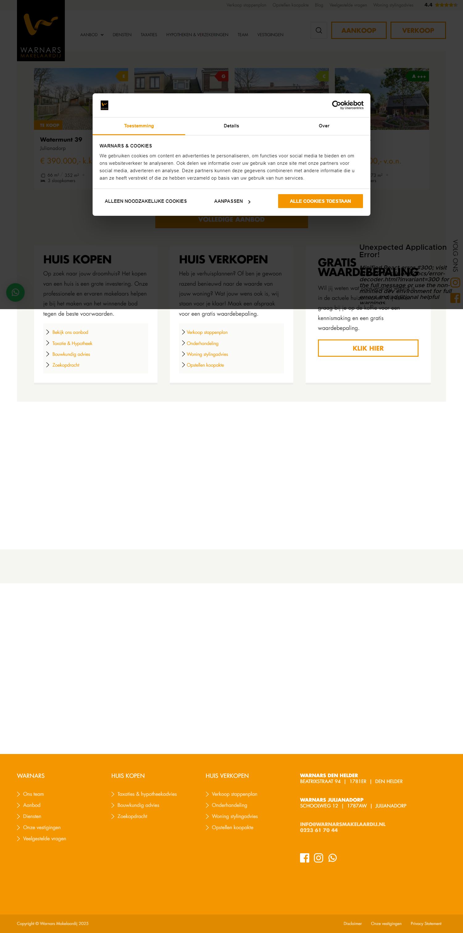 Screenshot van de website van www.warnarsmakelaardij.nl